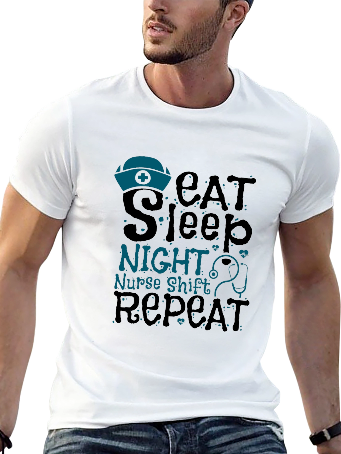 Black Nurse Night Shift T-Shirt - Eat Sleep Repeat view 13