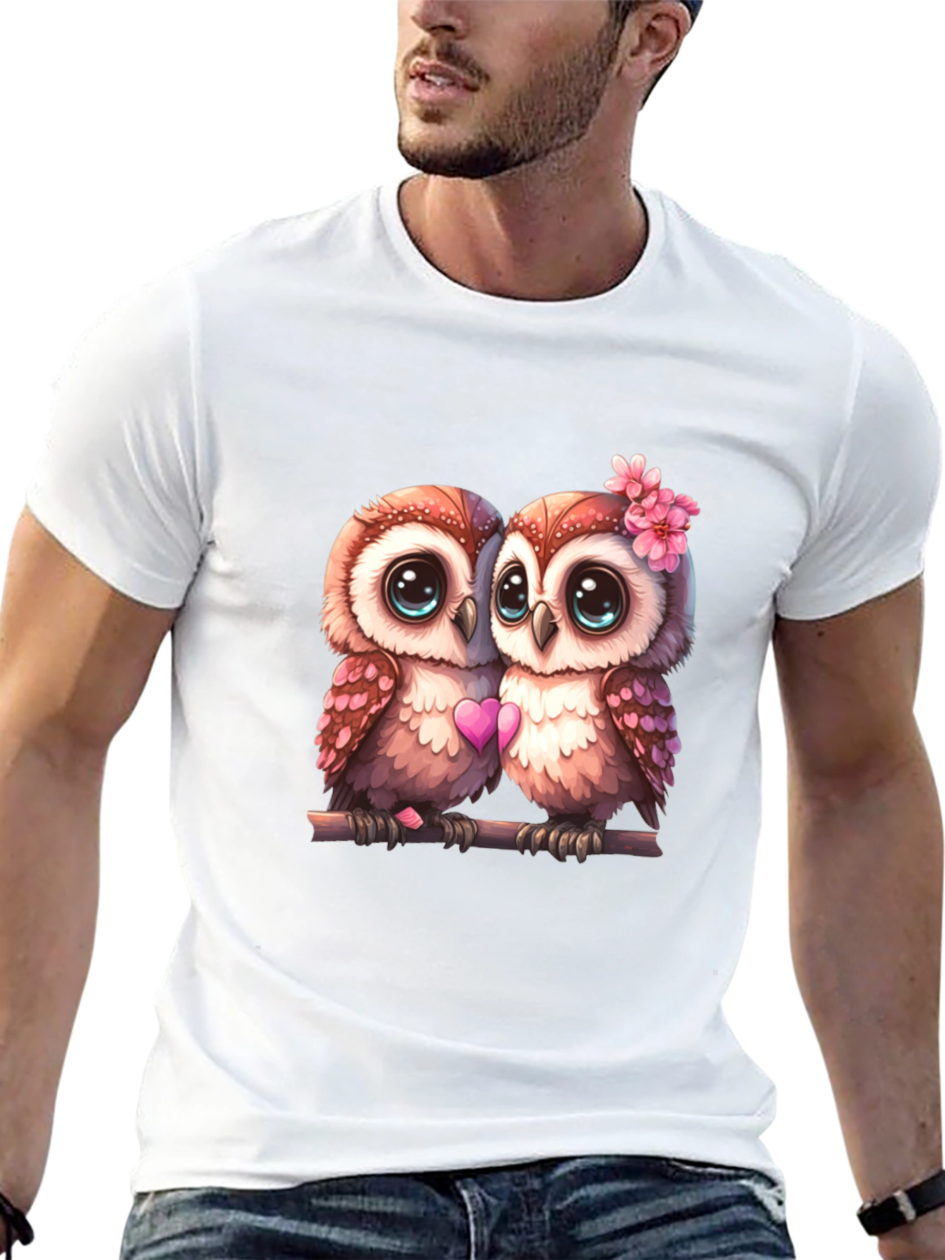Black Owl Love T-Shirt - Cute Couple Owls Graphic Tee view 13