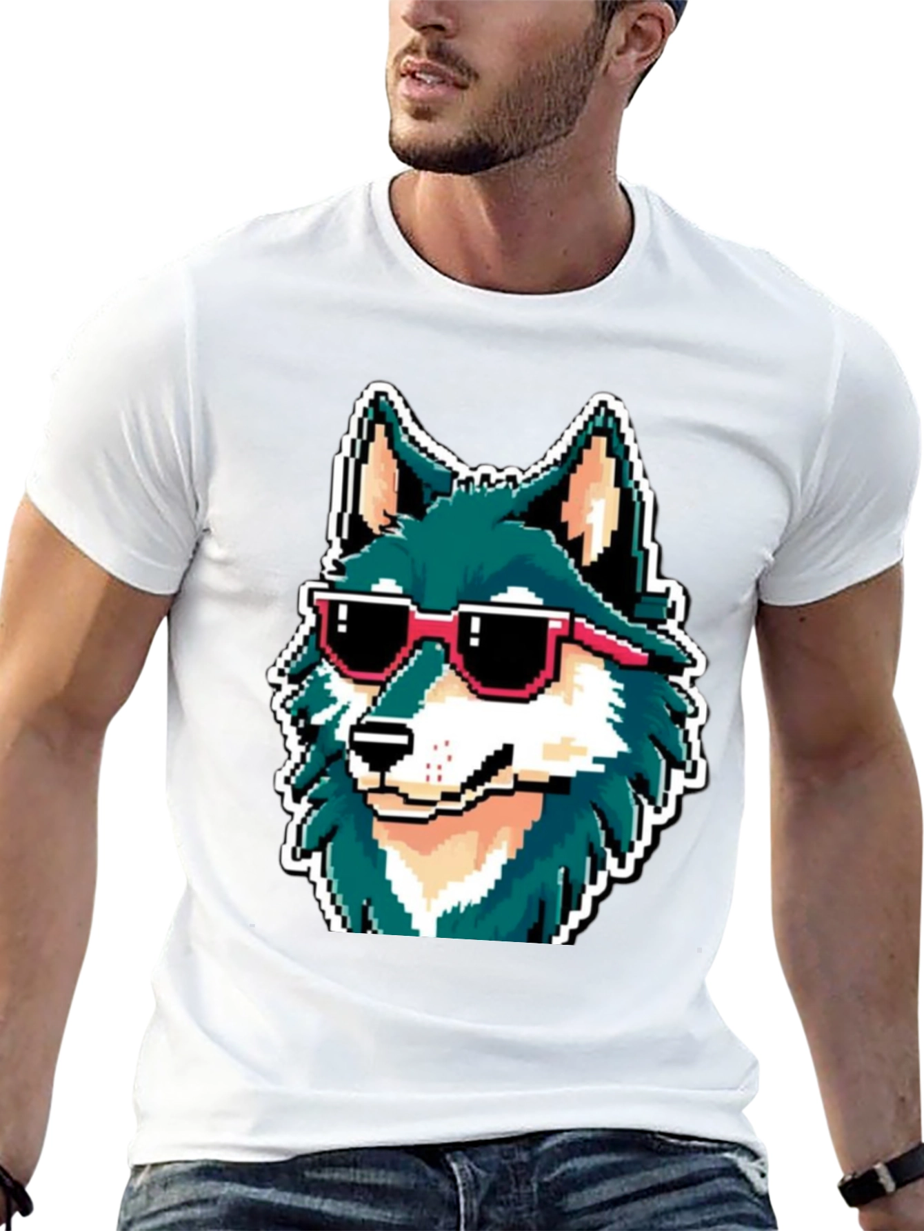 Black Cool Pixel Wolf Tee view 13