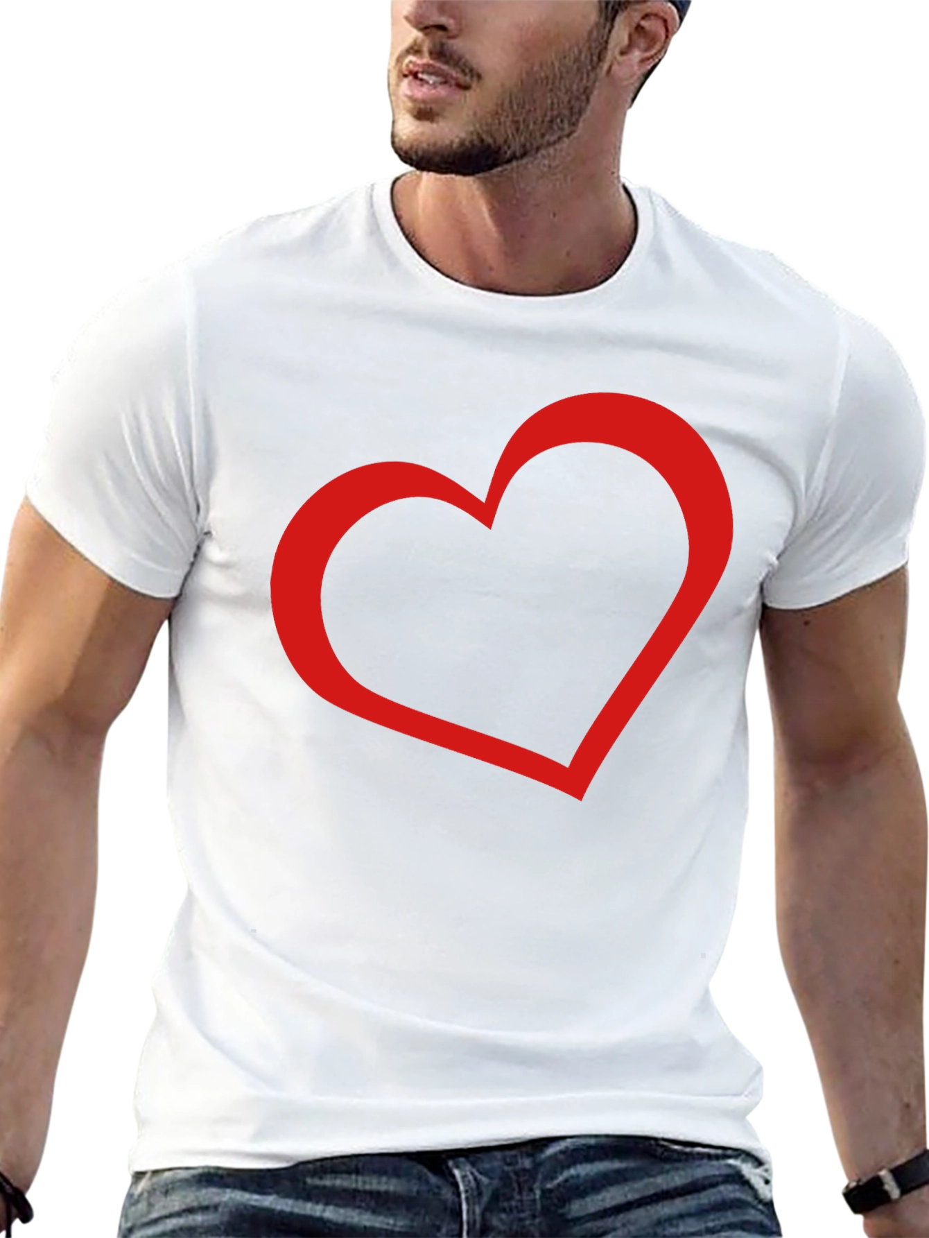 Black Men's Black Tee with Red Heart Graphic view 13