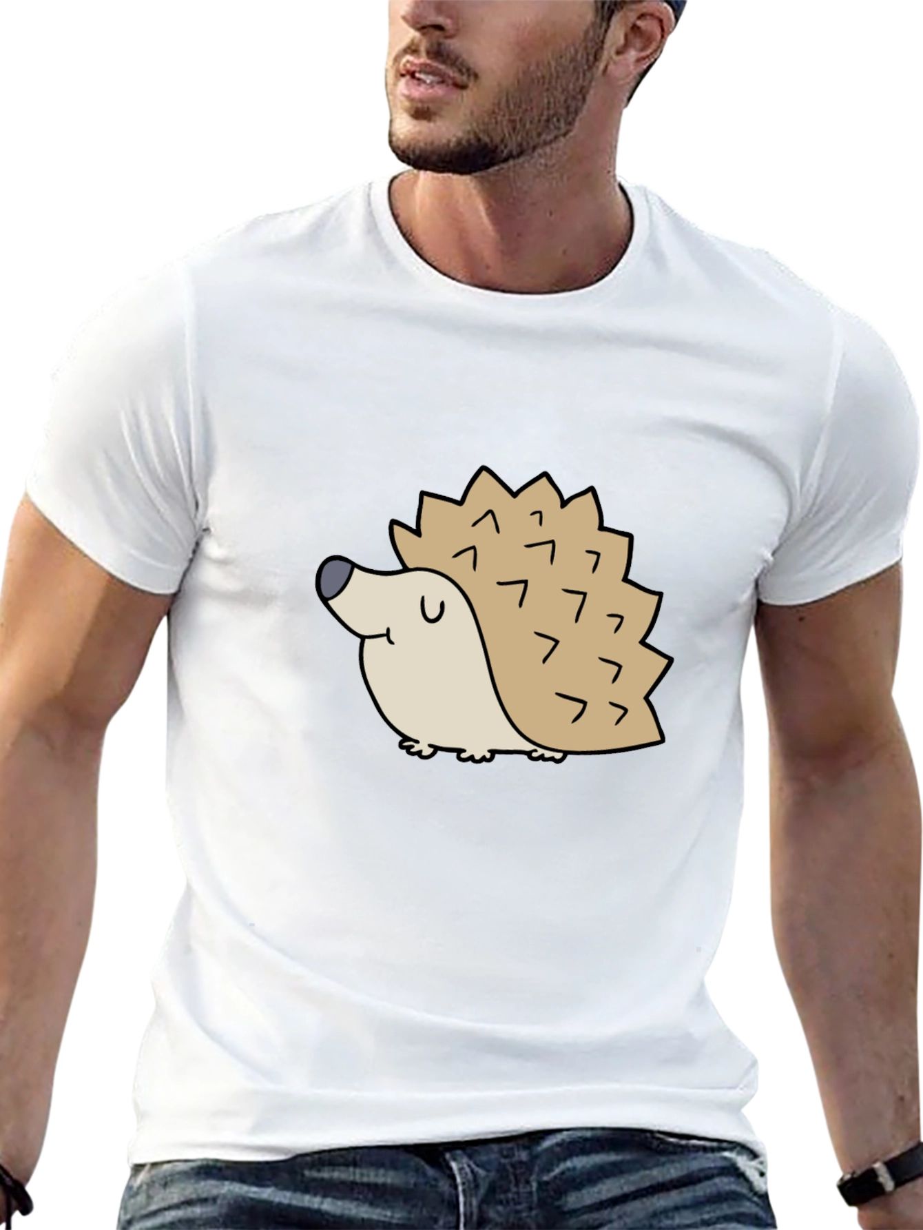 Black Cute Hedgehog Graphic Tee - Black Cotton T-Shirt view 13