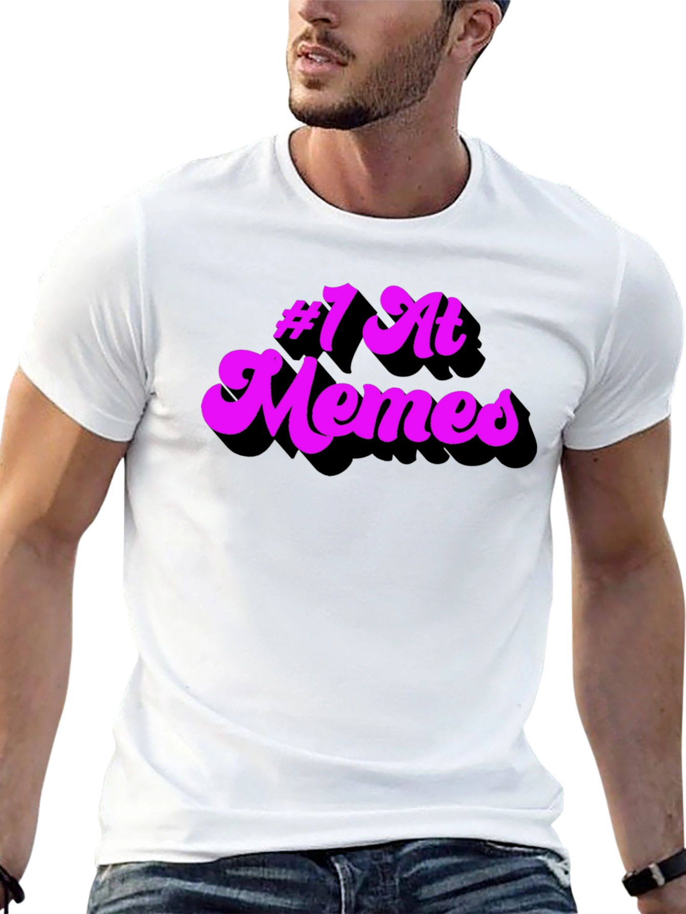 Black #1 at Memes Graphic T-Shirt - Black Cotton Tee view 13