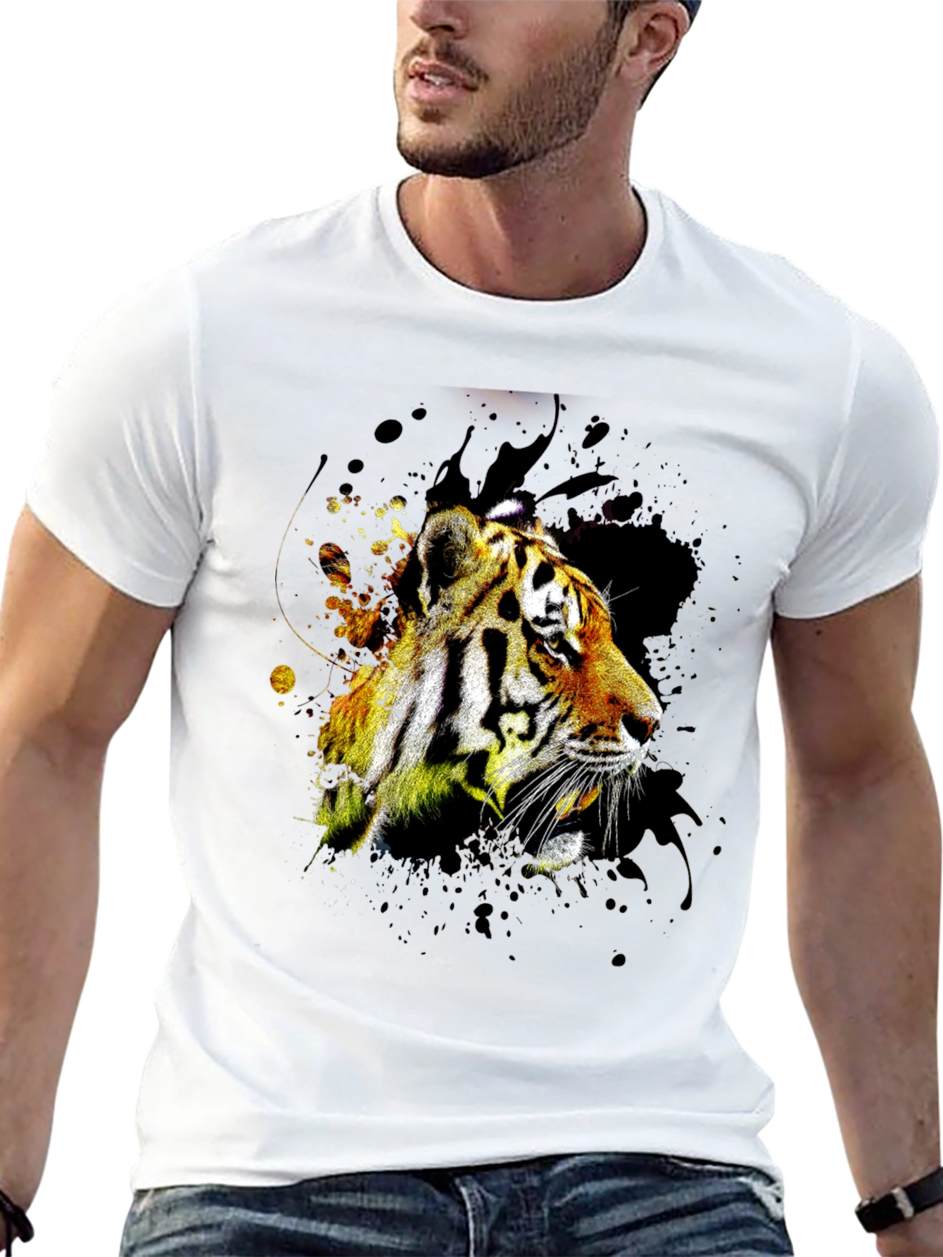 Black Tiger Graphic Print Black T-Shirt view 13