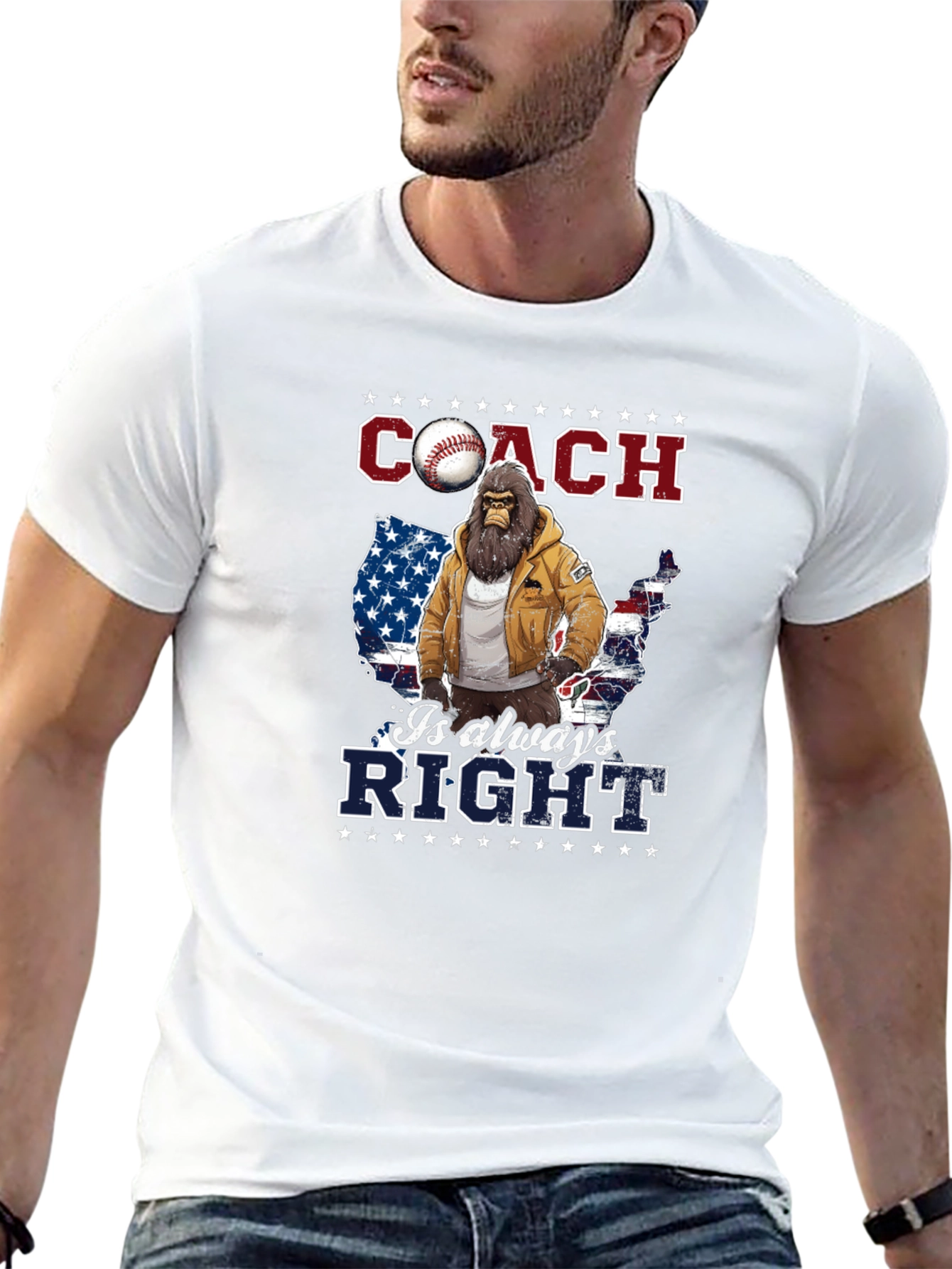 Black Coach is Always Right Bigfoot USA Flag T-Shirt view 13