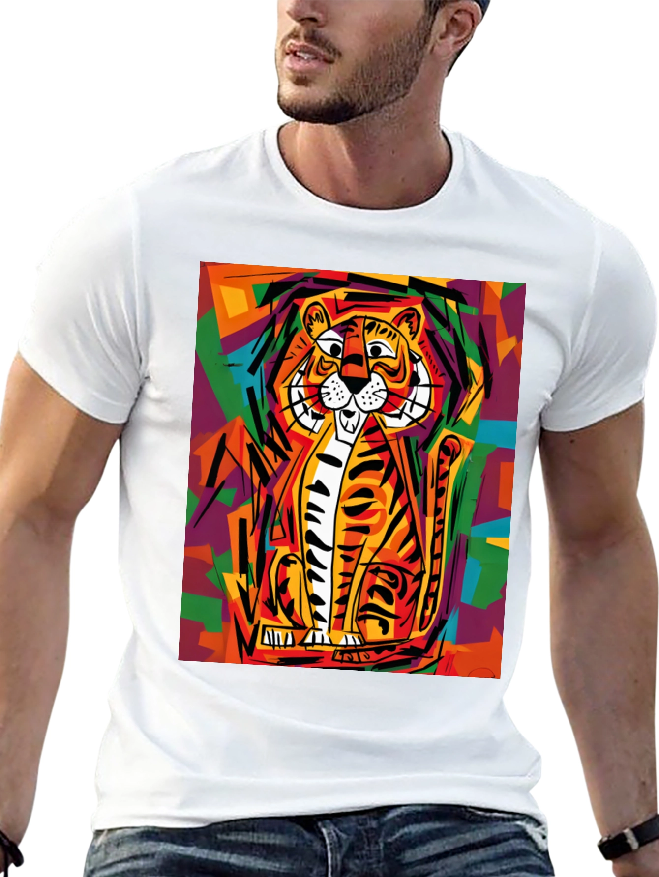 Black Abstract Tiger Graphic Tee - Soft Black Cotton view 13