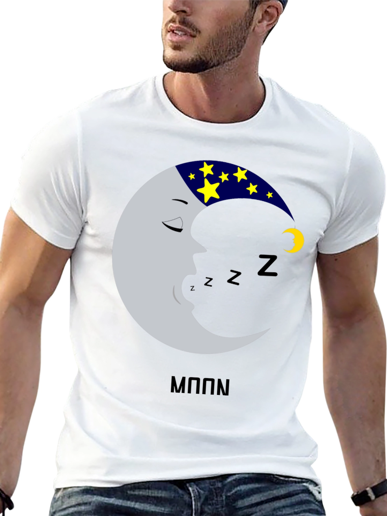 Black Sleeping Moon T-Shirt - Dreamy Design view 13