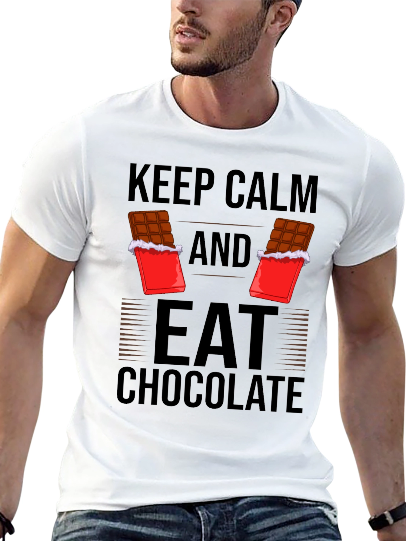 Black Keep Calm Eat Chocolate Graphic Tee view 13