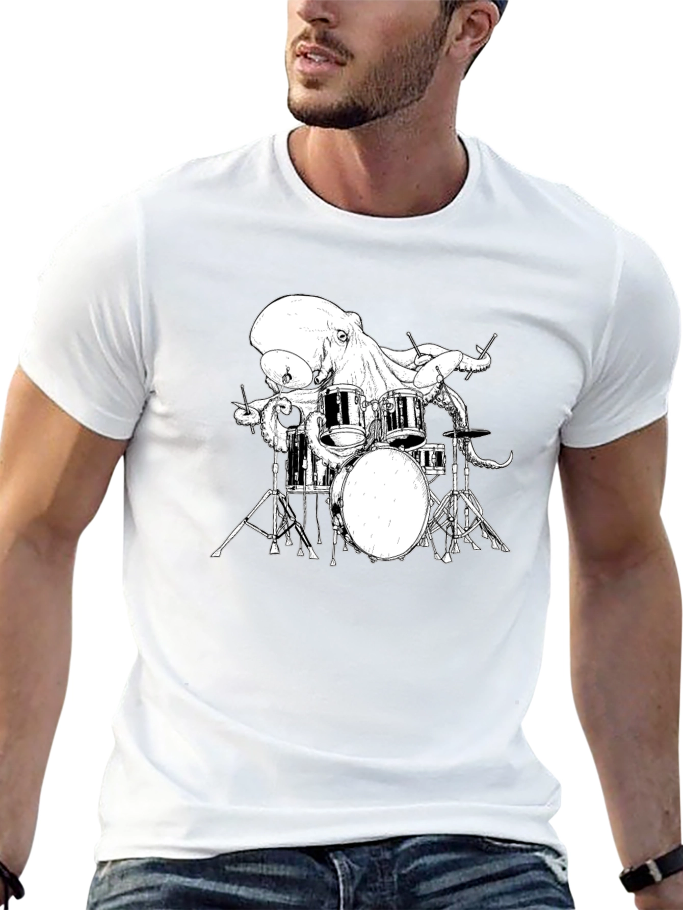 Black Octopus Drummer Graphic T-Shirt view 13