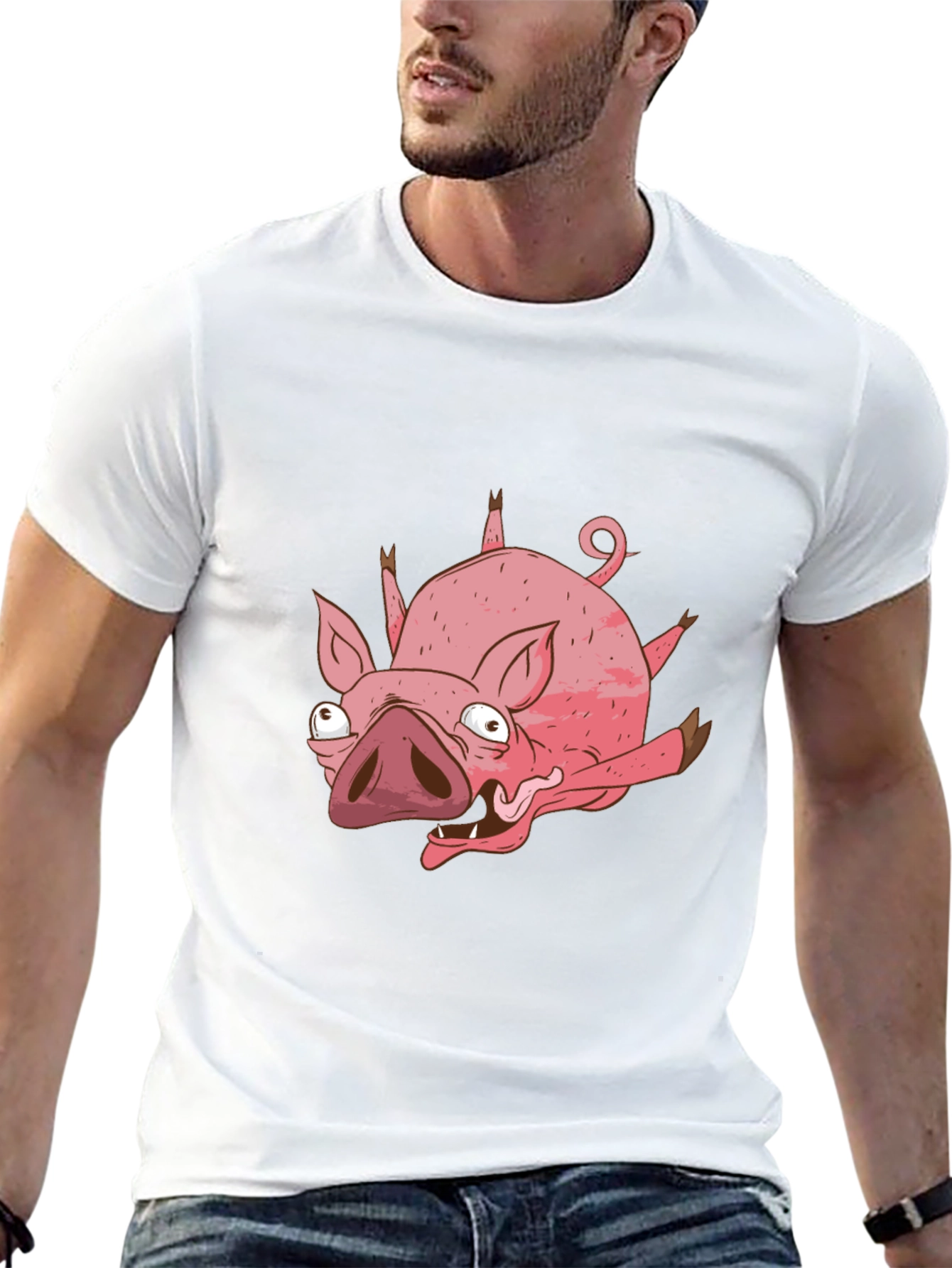 Black Funny Cartoon Pig Black T-Shirt view 13