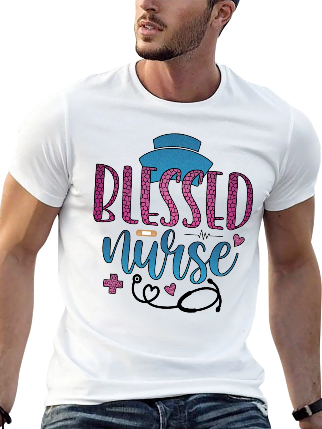 Black Blessed Nurse Graphic Tee - Black Cotton Blend view 13