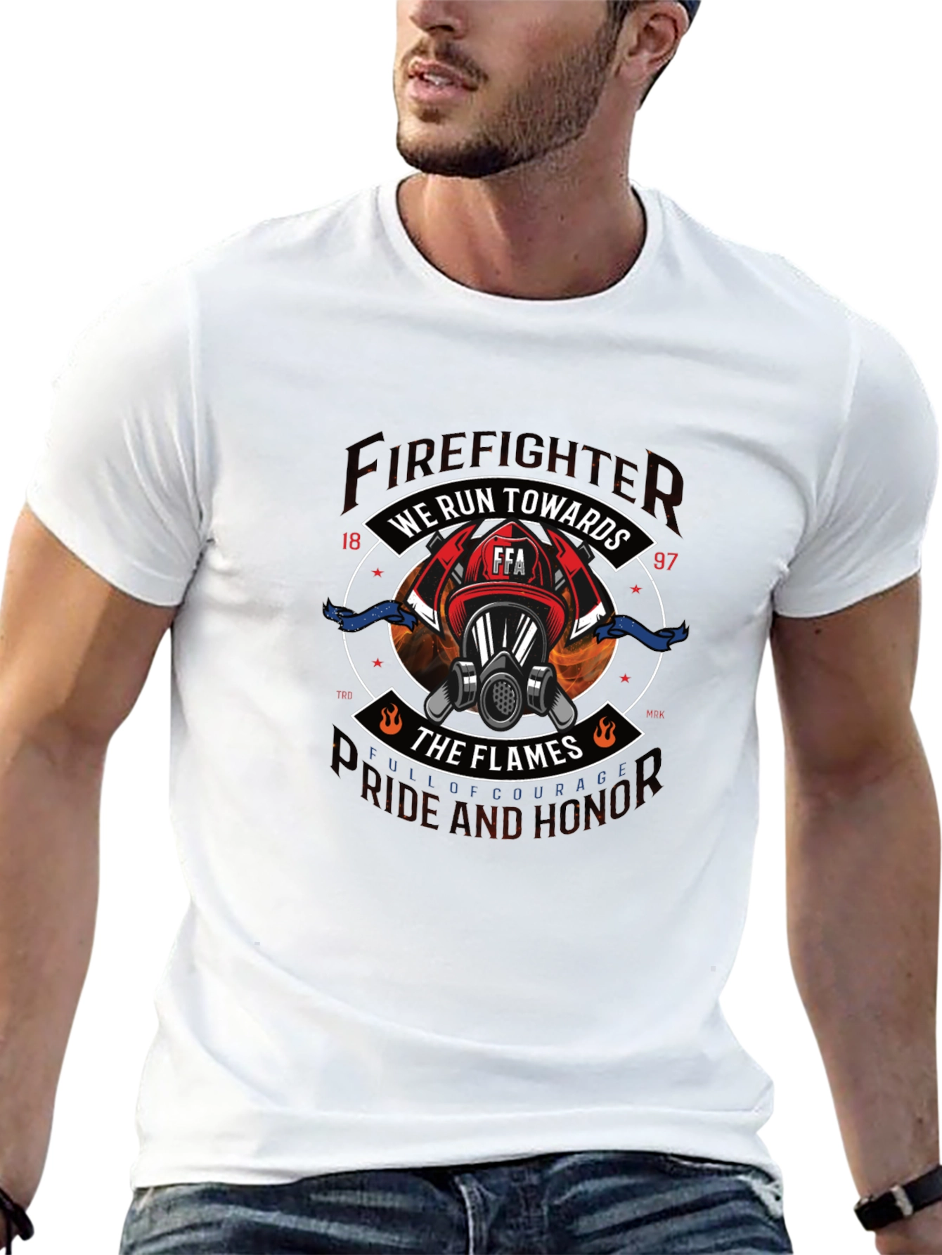 Black Firefighter We Run Towards the Flames Graphic Tee view 13