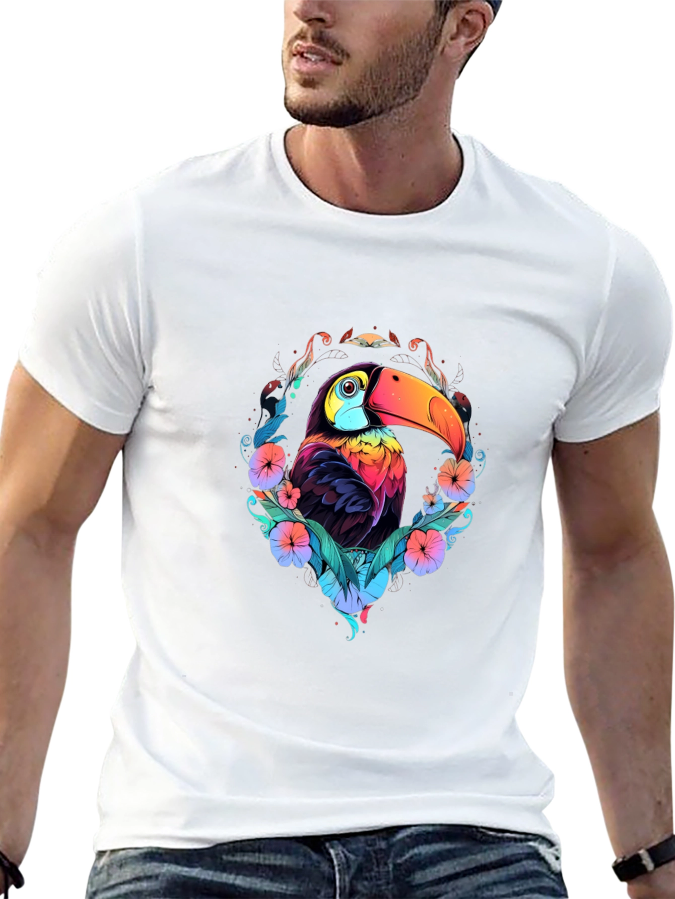 Black Vibrant Toucan Graphic Black T-Shirt view 13