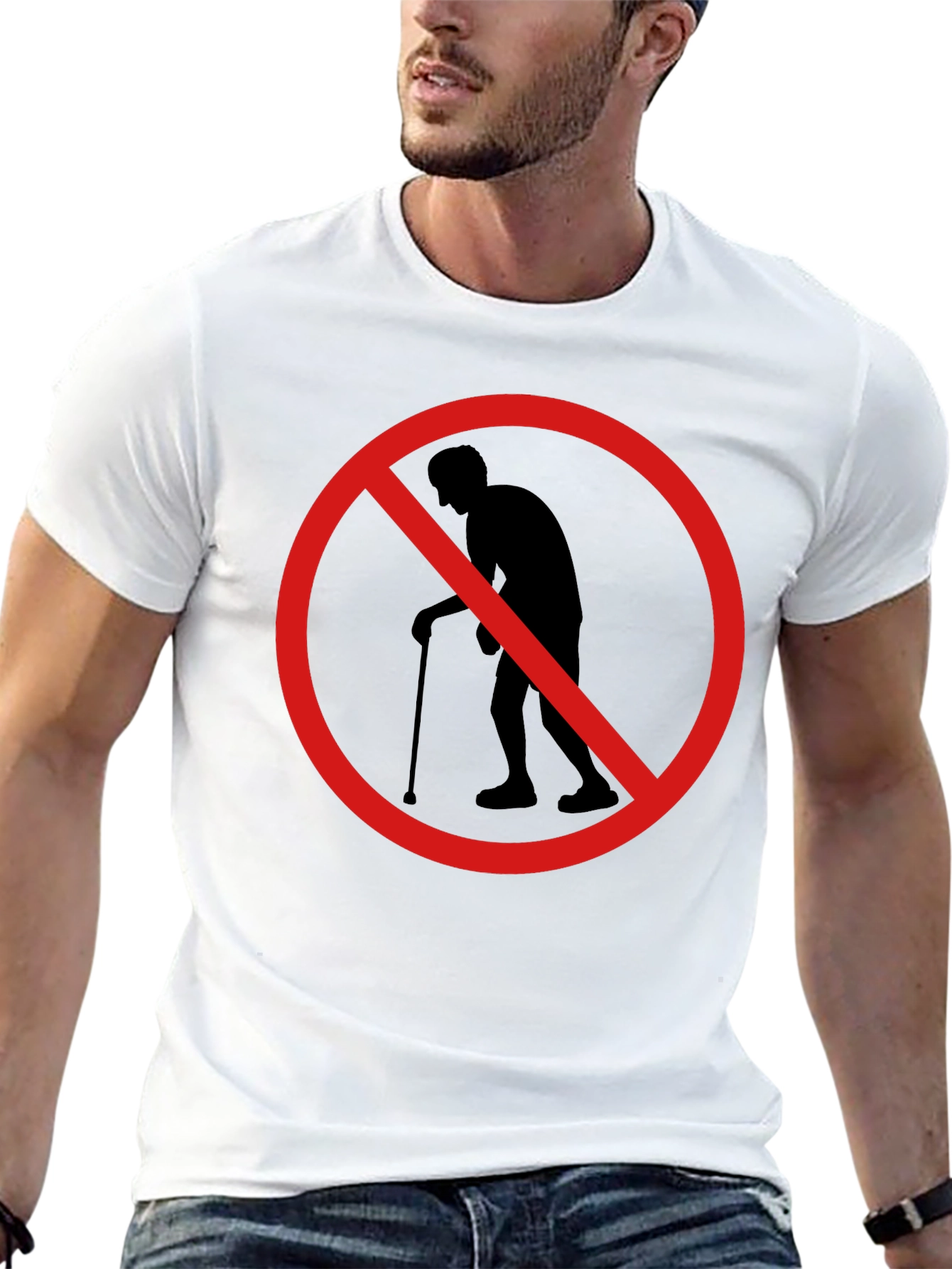 Black Men's Novelty Black T-Shirt - No Old People Allowed view 13