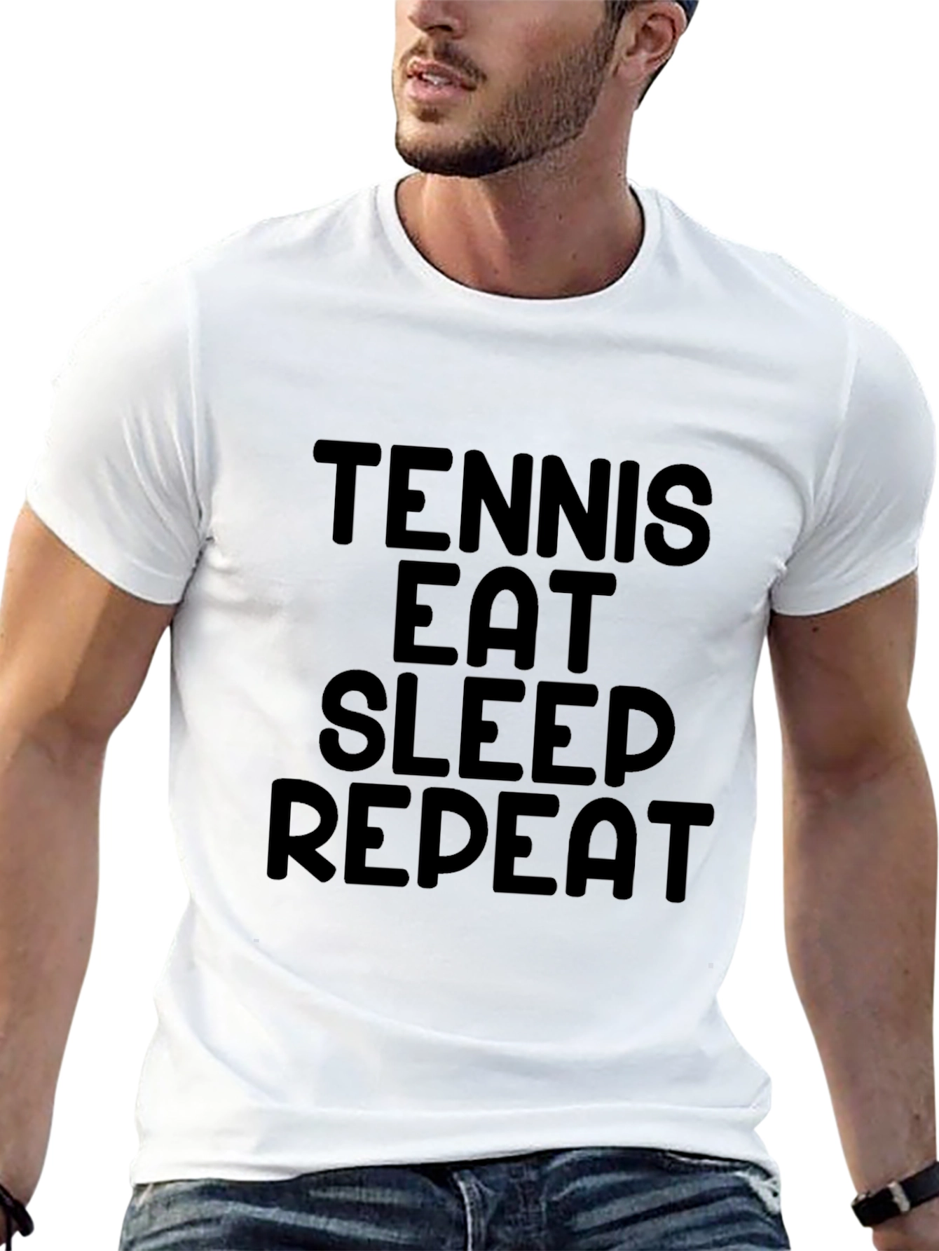 Black Tennis Eat Sleep Repeat Black Graphic T-Shirt view 13