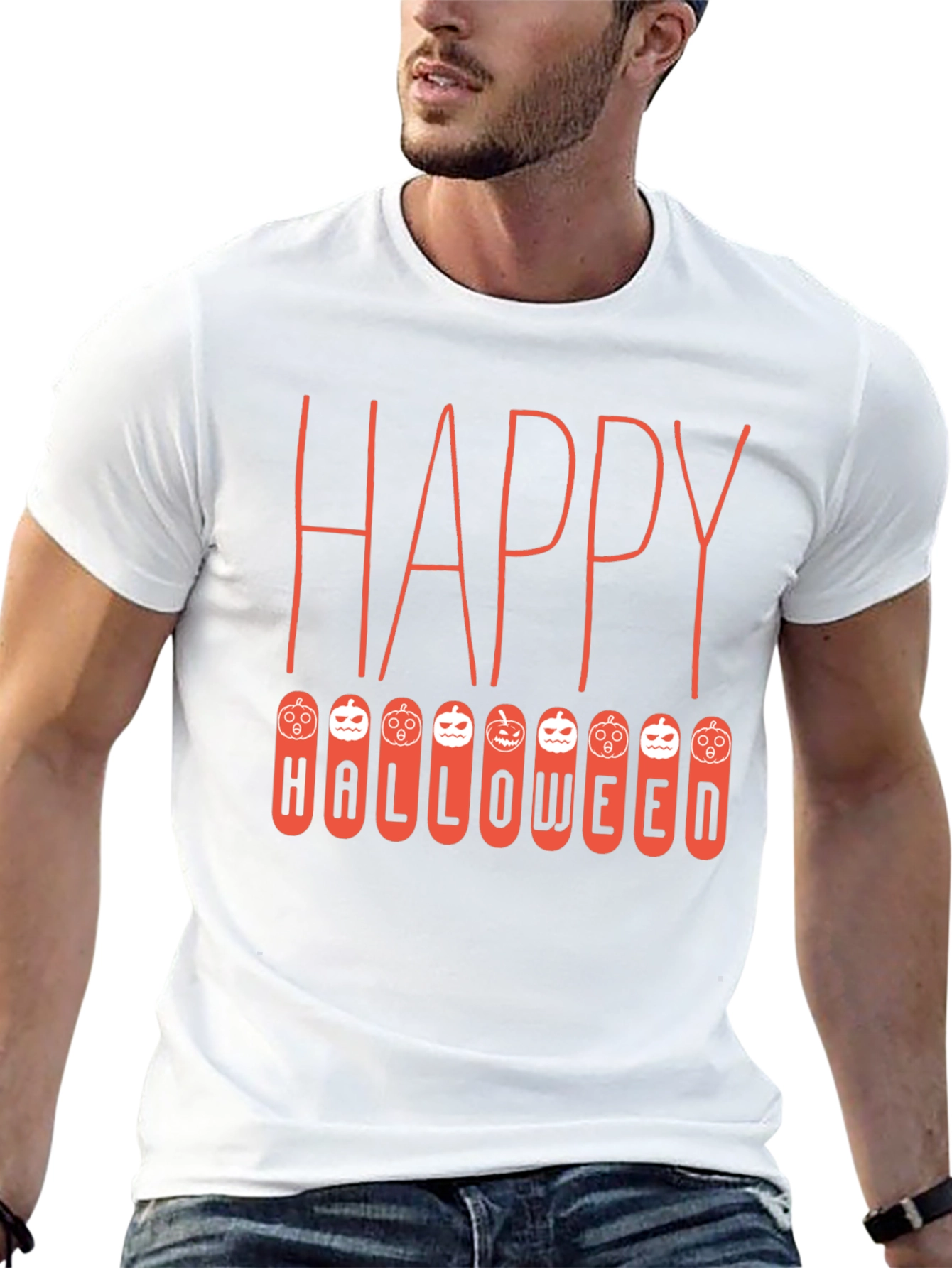Black Happy Halloween T-Shirt, Pumpkin Design view 13