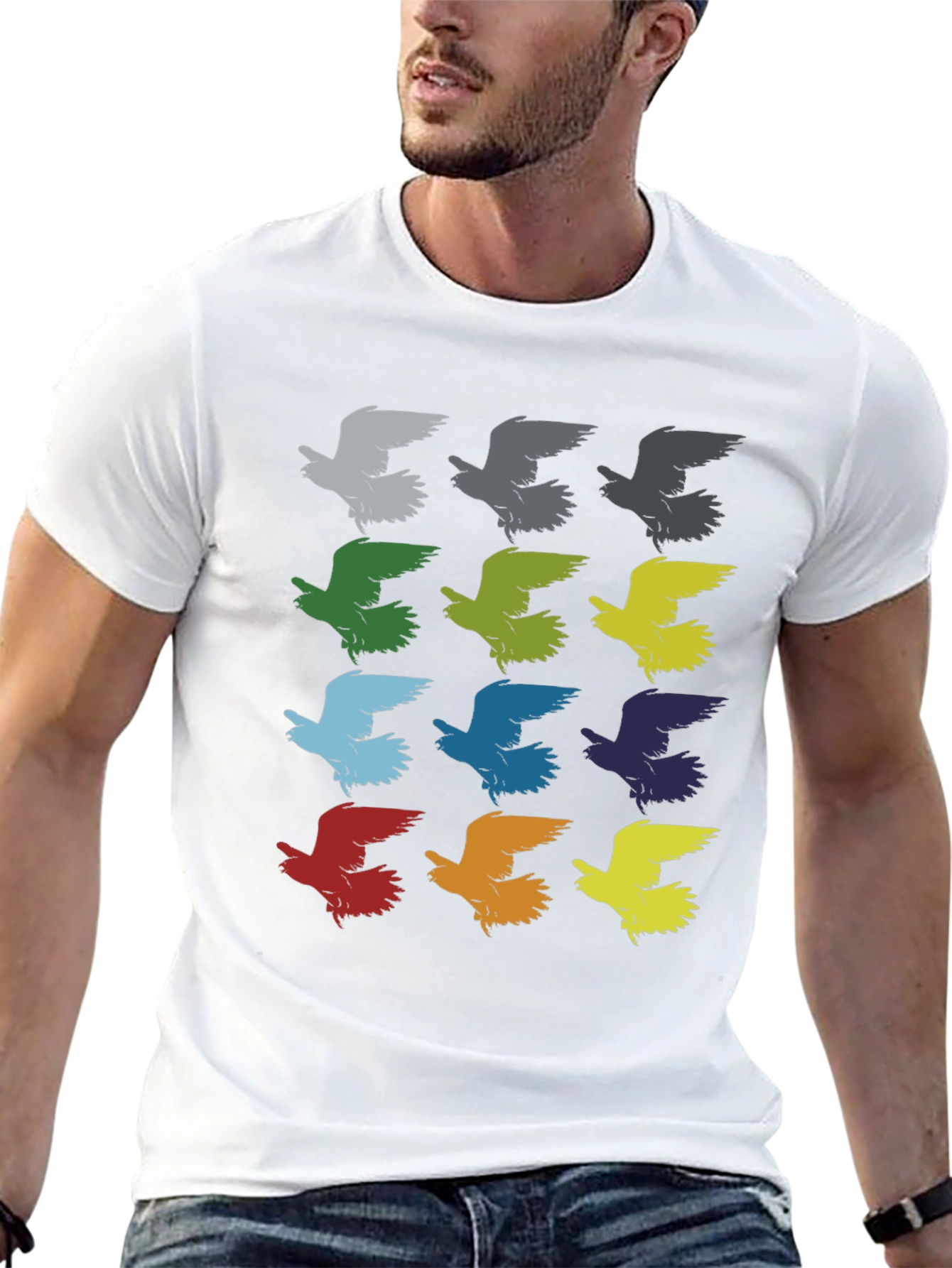 Black Colorful Bird Pattern Graphic T-Shirt view 13