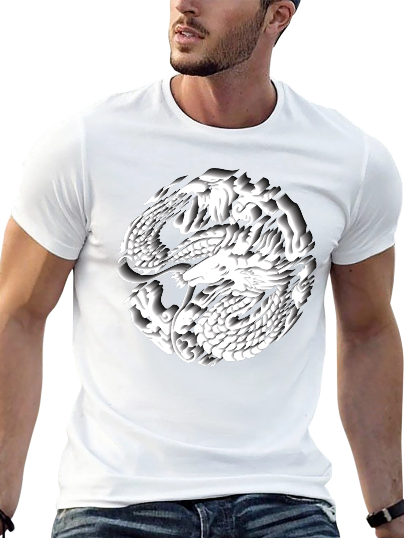 Black Dragon Circle Graphic Tee - Black Cotton Blend view 13