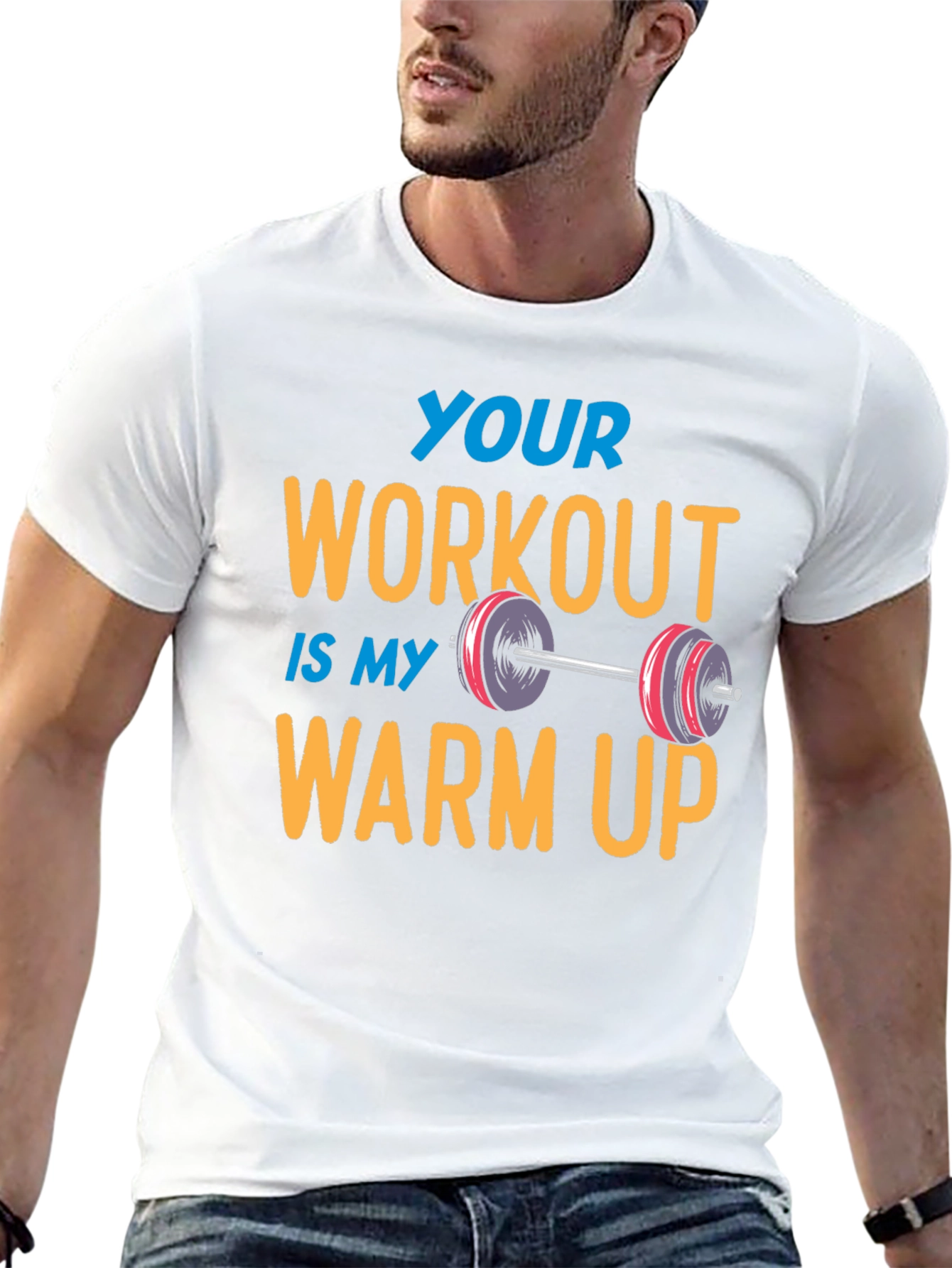 Black Workout Humor Tee: Your Workout is My Warm Up view 13