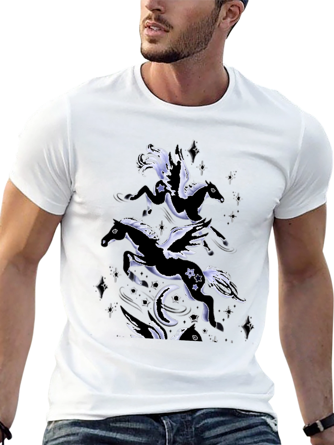 Black Celestial Pegasus Graphic T-Shirt - Men's Black Tee view 13