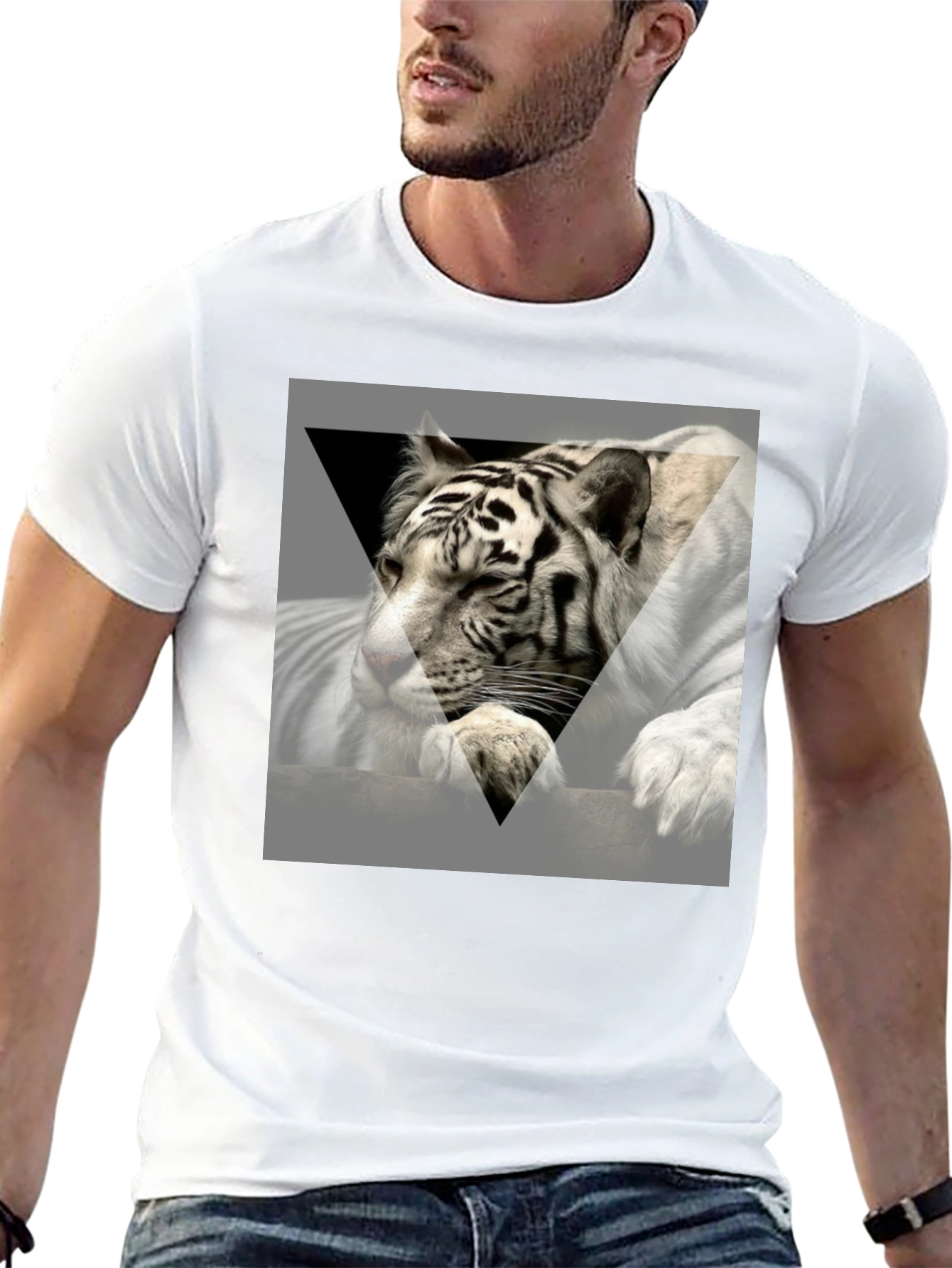 Black Tiger Graphic Print Tee - Men's Short Sleeve Black T-Shirt view 13