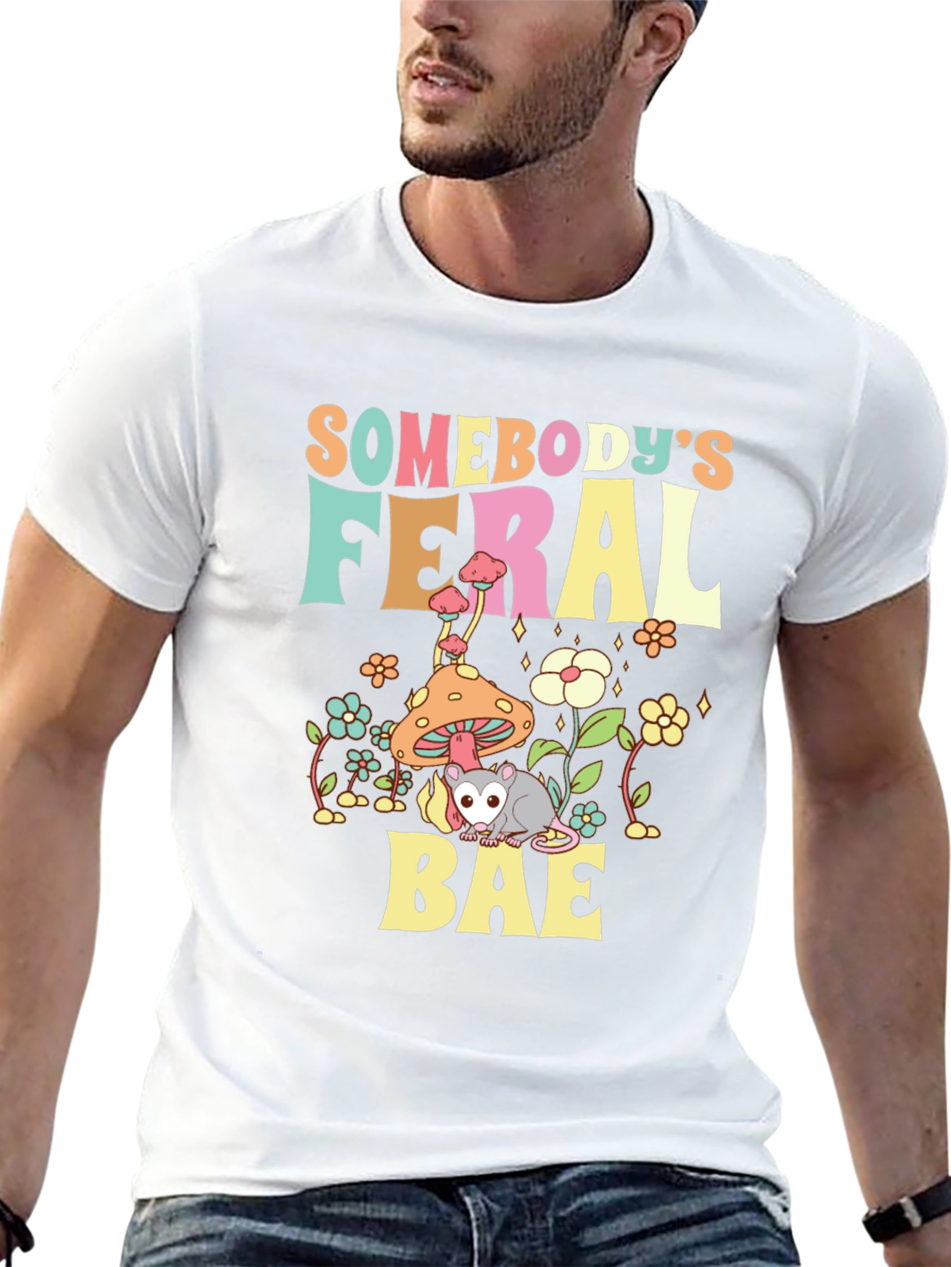 Black Somebody's Feral Bae Graphic T-Shirt view 13