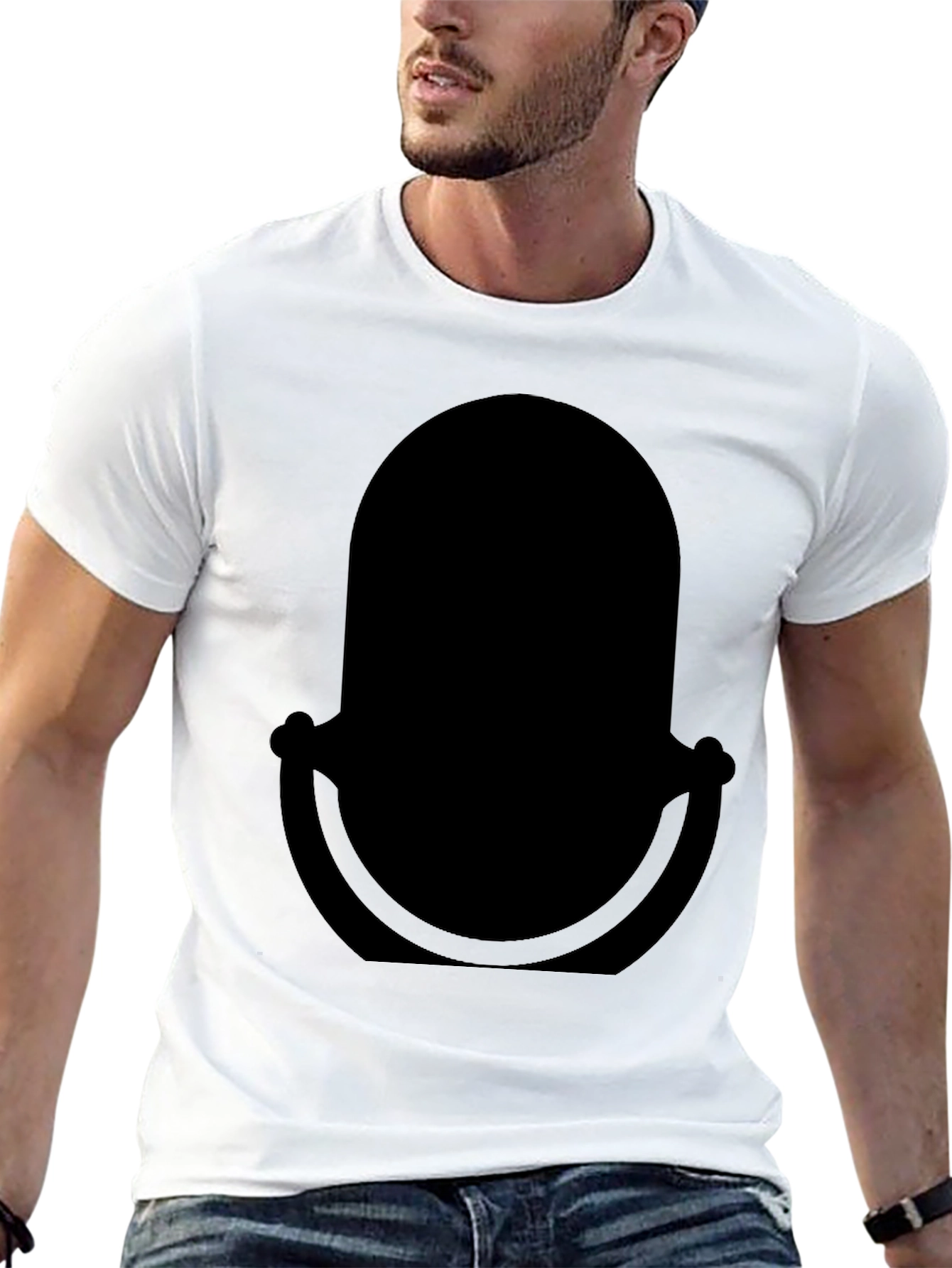 Black Classic Black T-Shirt with Retro Microphone Design view 13