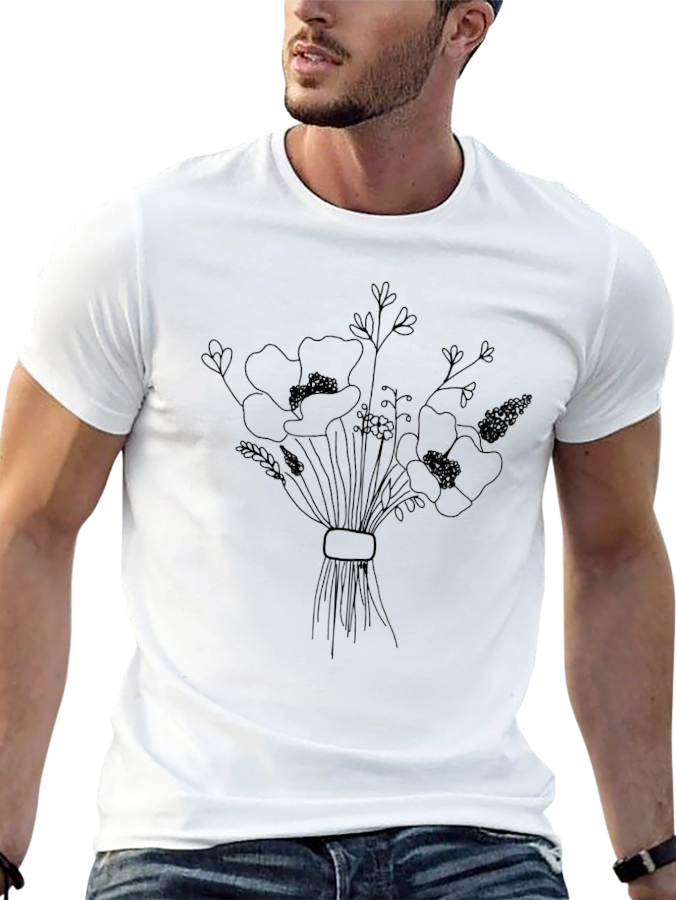 Black Floral Bouquet Graphic T-Shirt - Men's Black Tee view 13