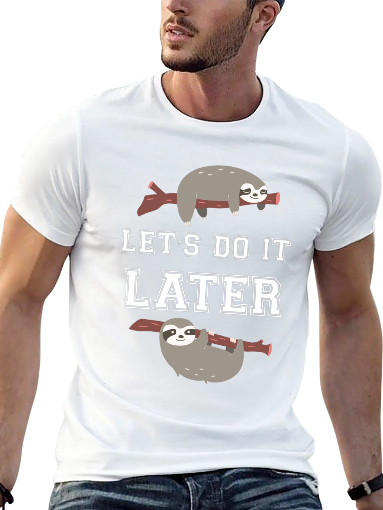 Black Let's Do It Later Sloth Graphic T-Shirt view 13
