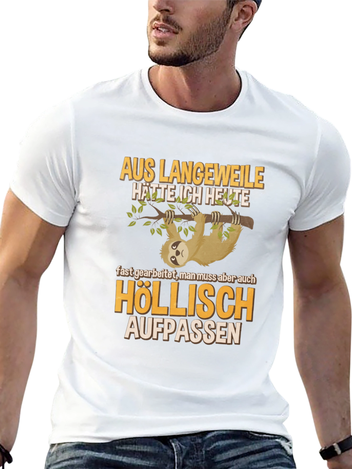 Black Sloth Humor Graphic T-Shirt - 'Höllisch Aufpassen' view 13