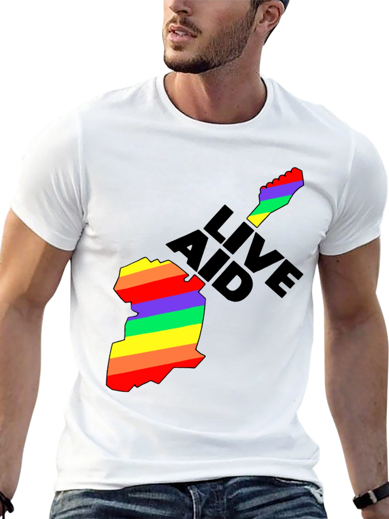 Black Live Aid Rainbow Guitar Graphic T-Shirt view 13