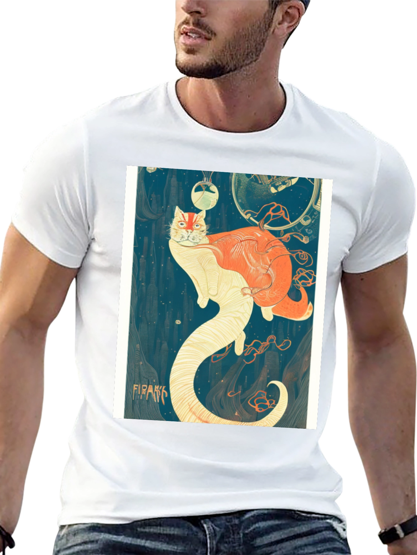 Black Surreal Cat T-Shirt view 13