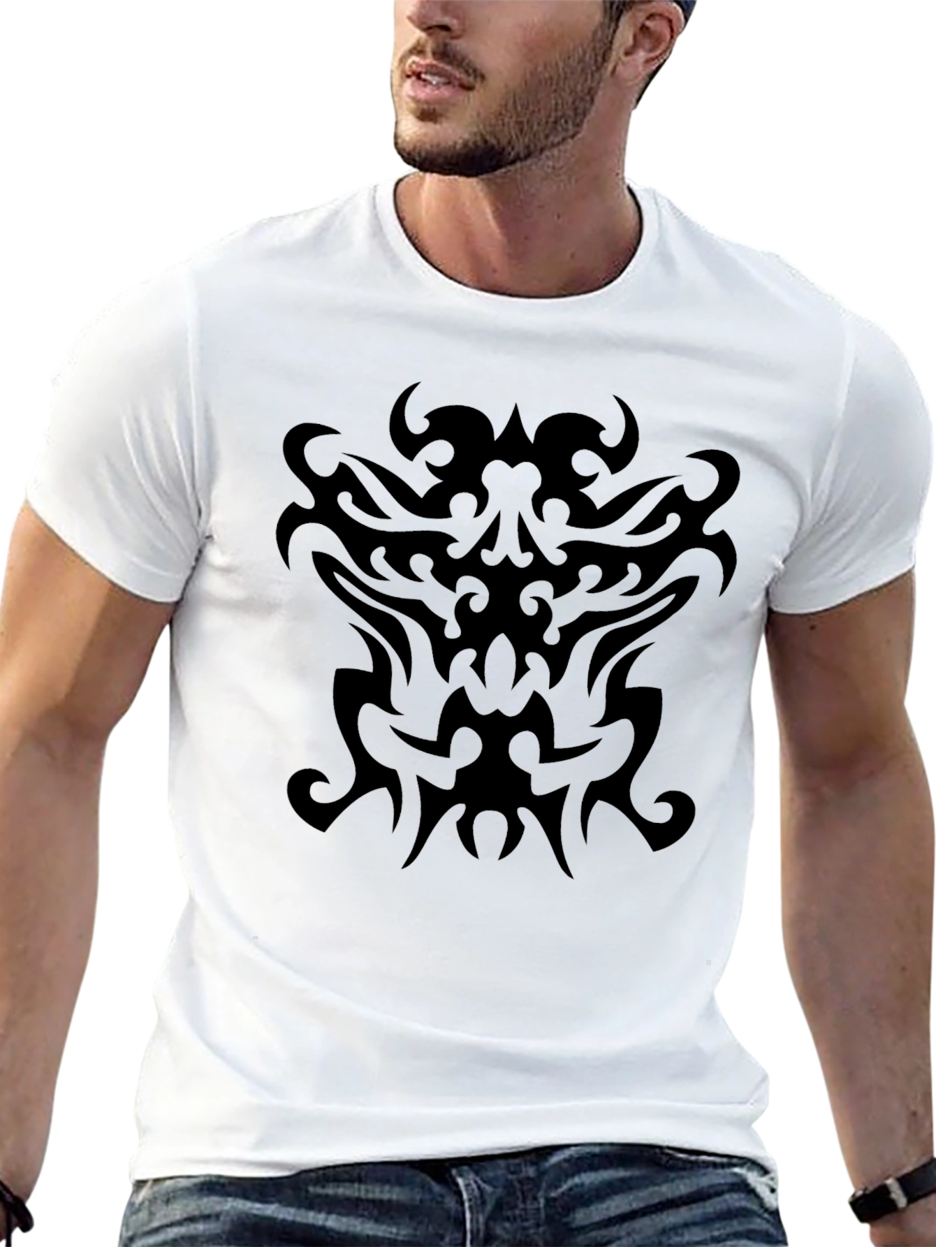 Black Men's Black Tribal Graphic T-Shirt view 13