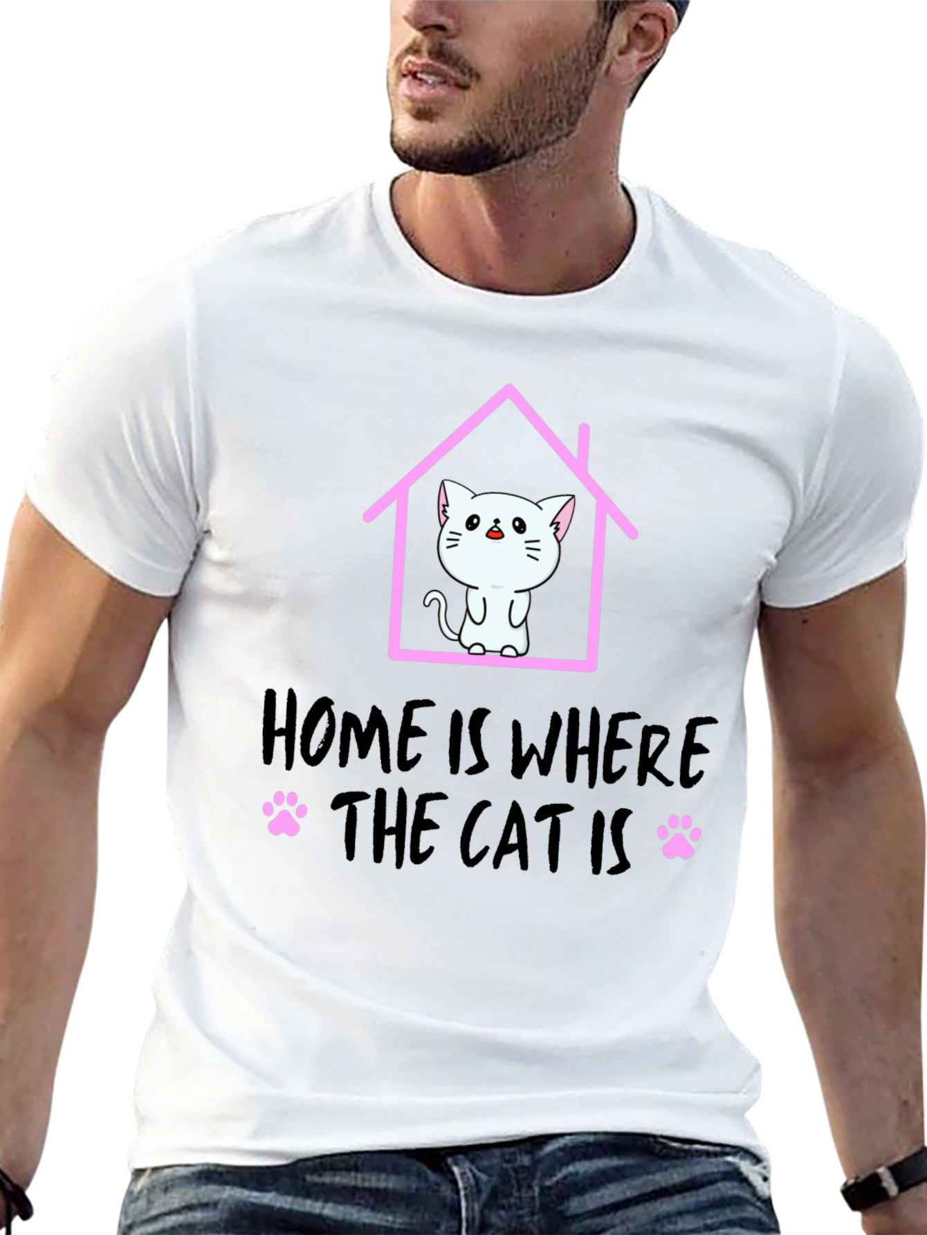 Black Home Is Where The Cat Is T-Shirt, Cat Lover Tee view 13