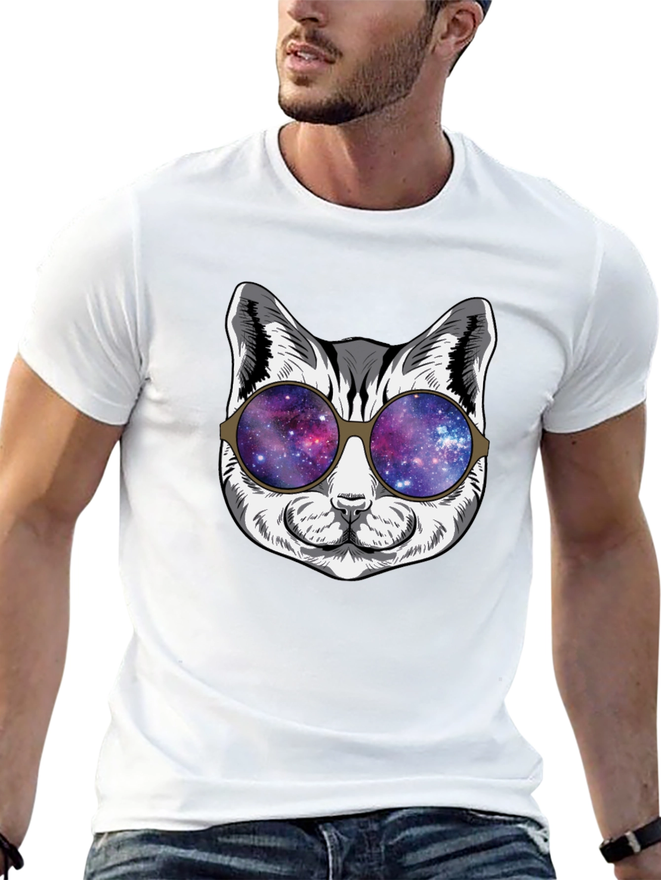 Black Cool Cat Galaxy Sunglasses Black T-Shirt view 13