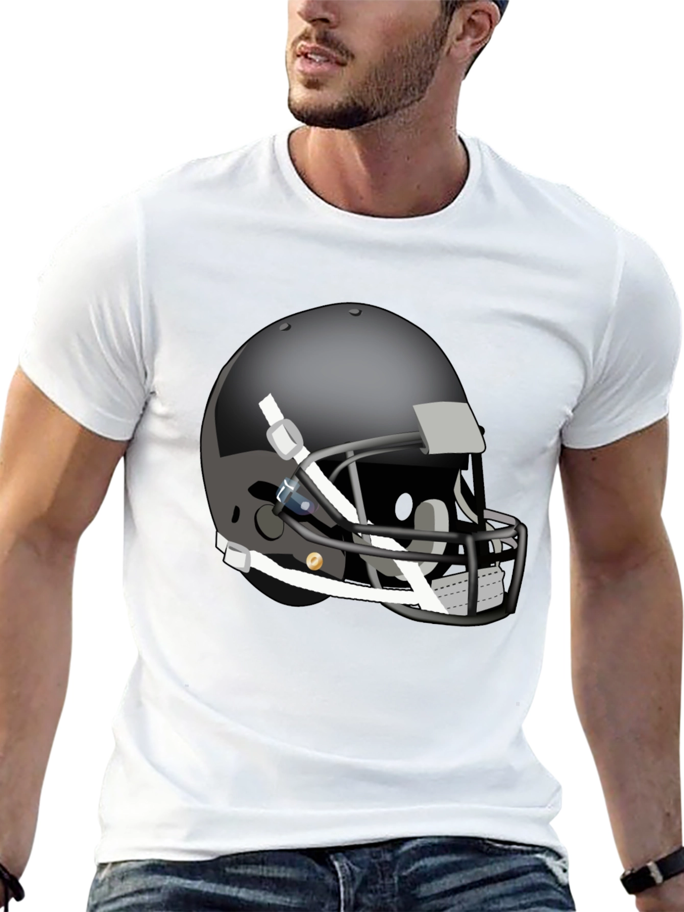 Black Football Helmet Graphic Tee - Stylish & Unique view 13