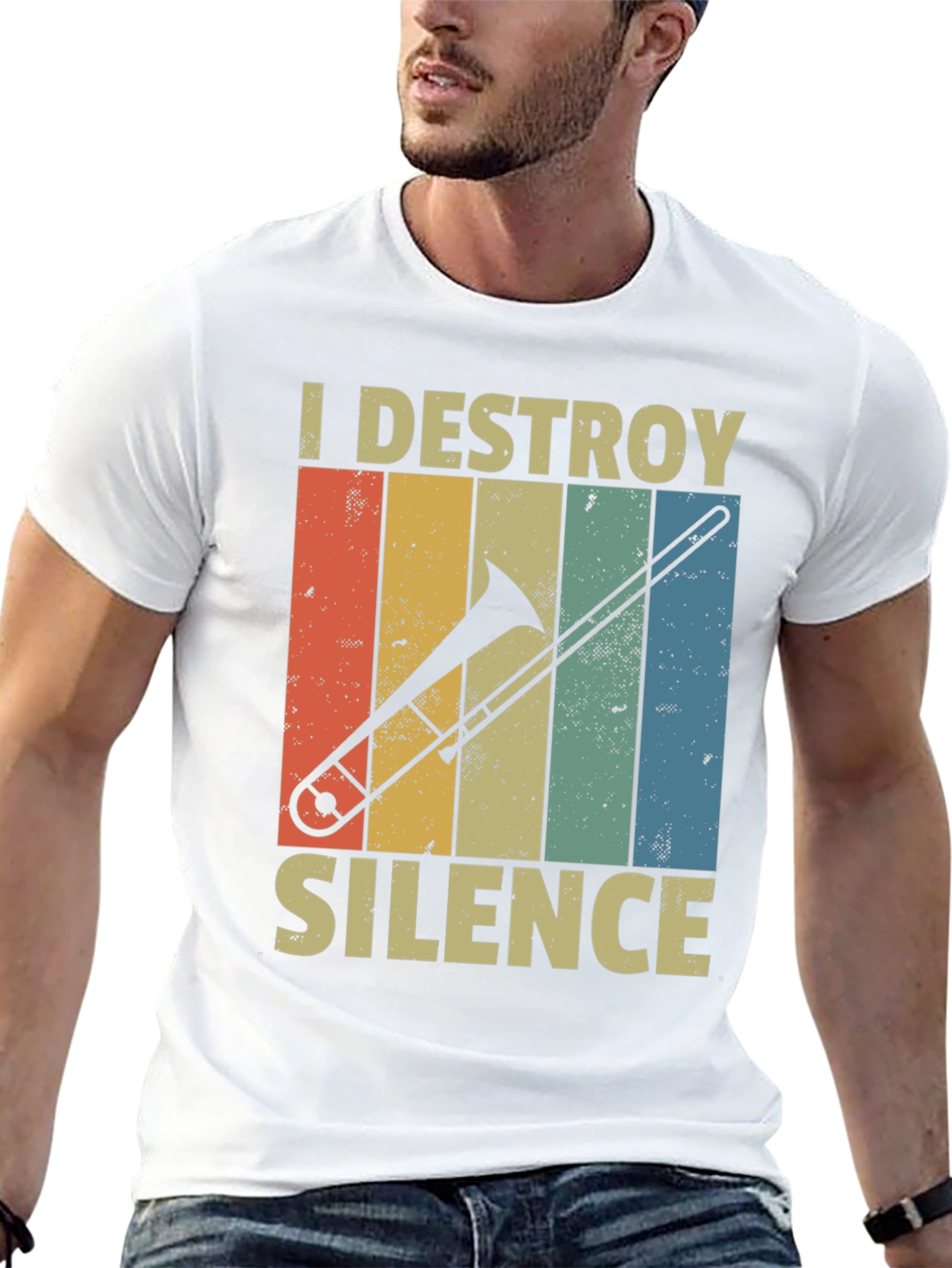 Black I Destroy Silence Trombone Player T-Shirt view 13
