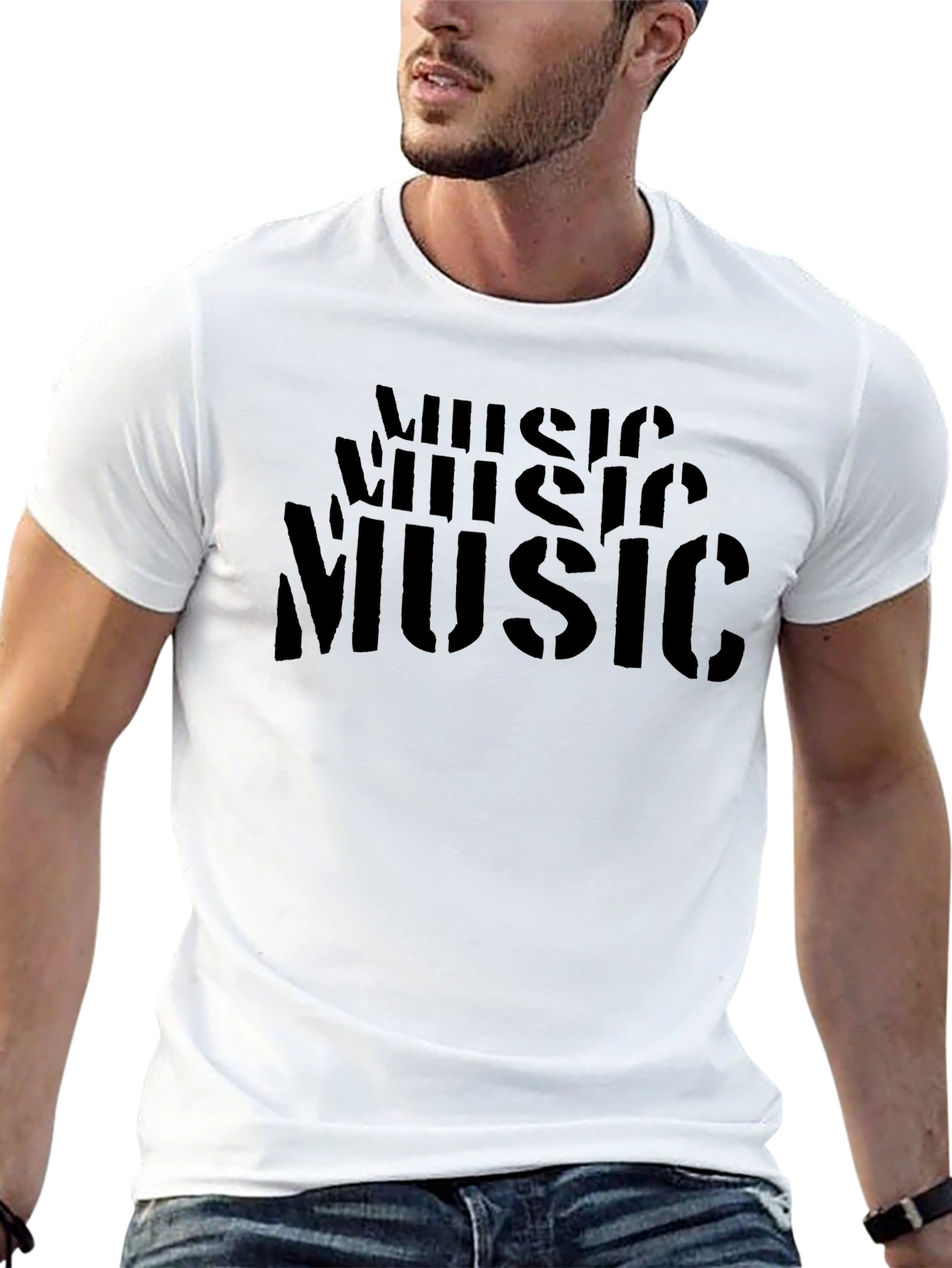 Black Men's Black "Music" Graphic T-Shirt view 13