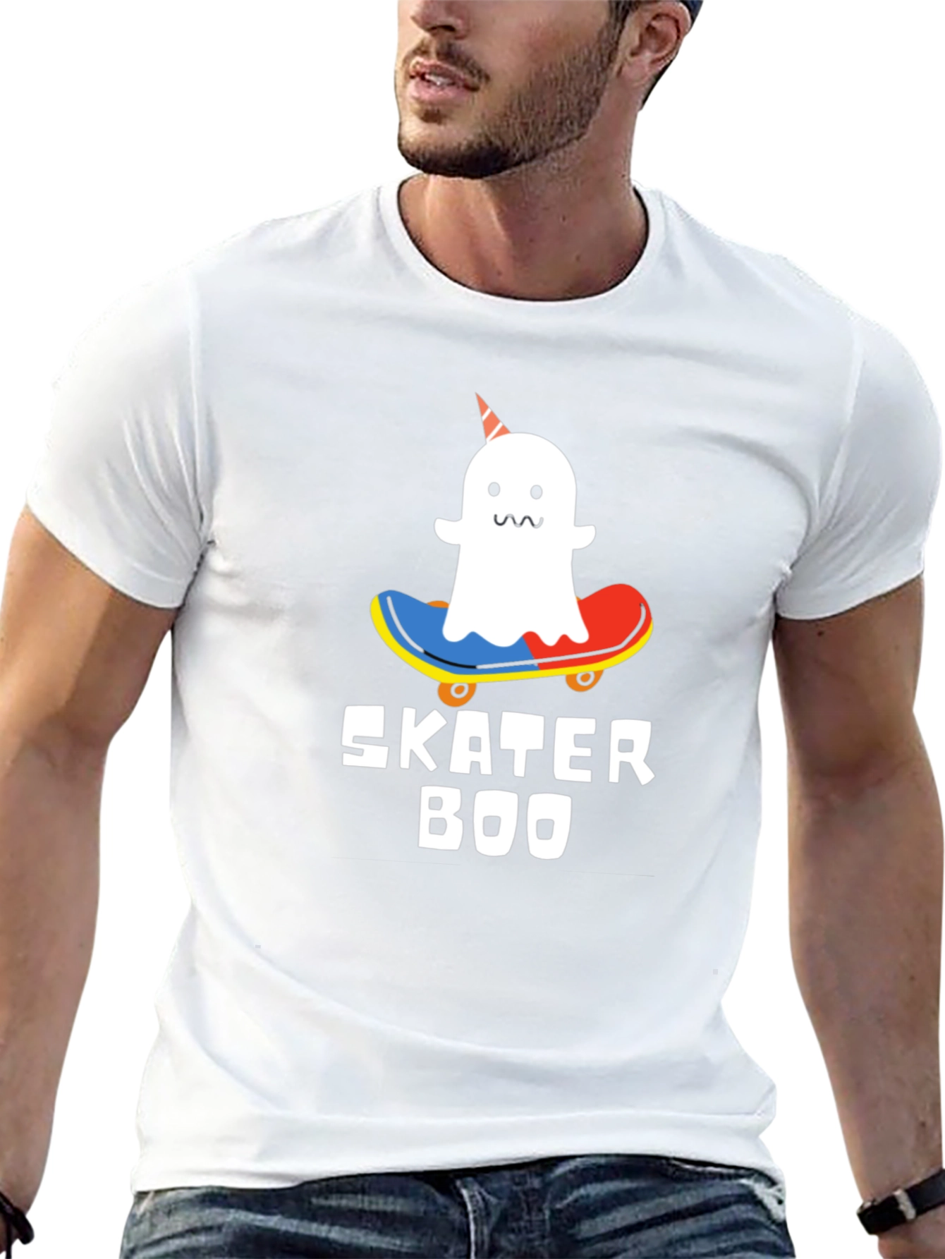 Black Skater Boo T-Shirt - Ghost on Skateboard view 13