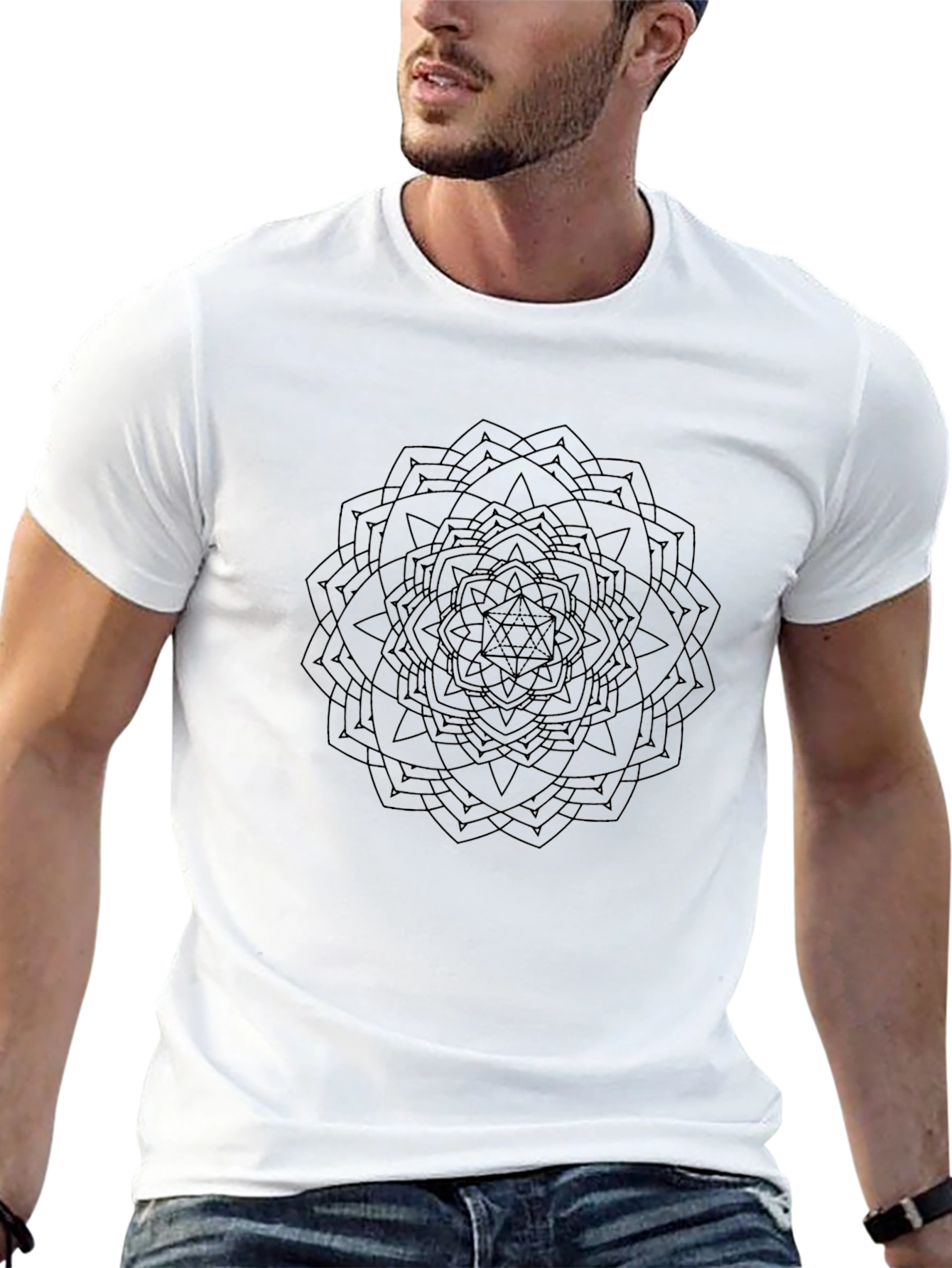 Black Geometric Mandala T-Shirt view 13
