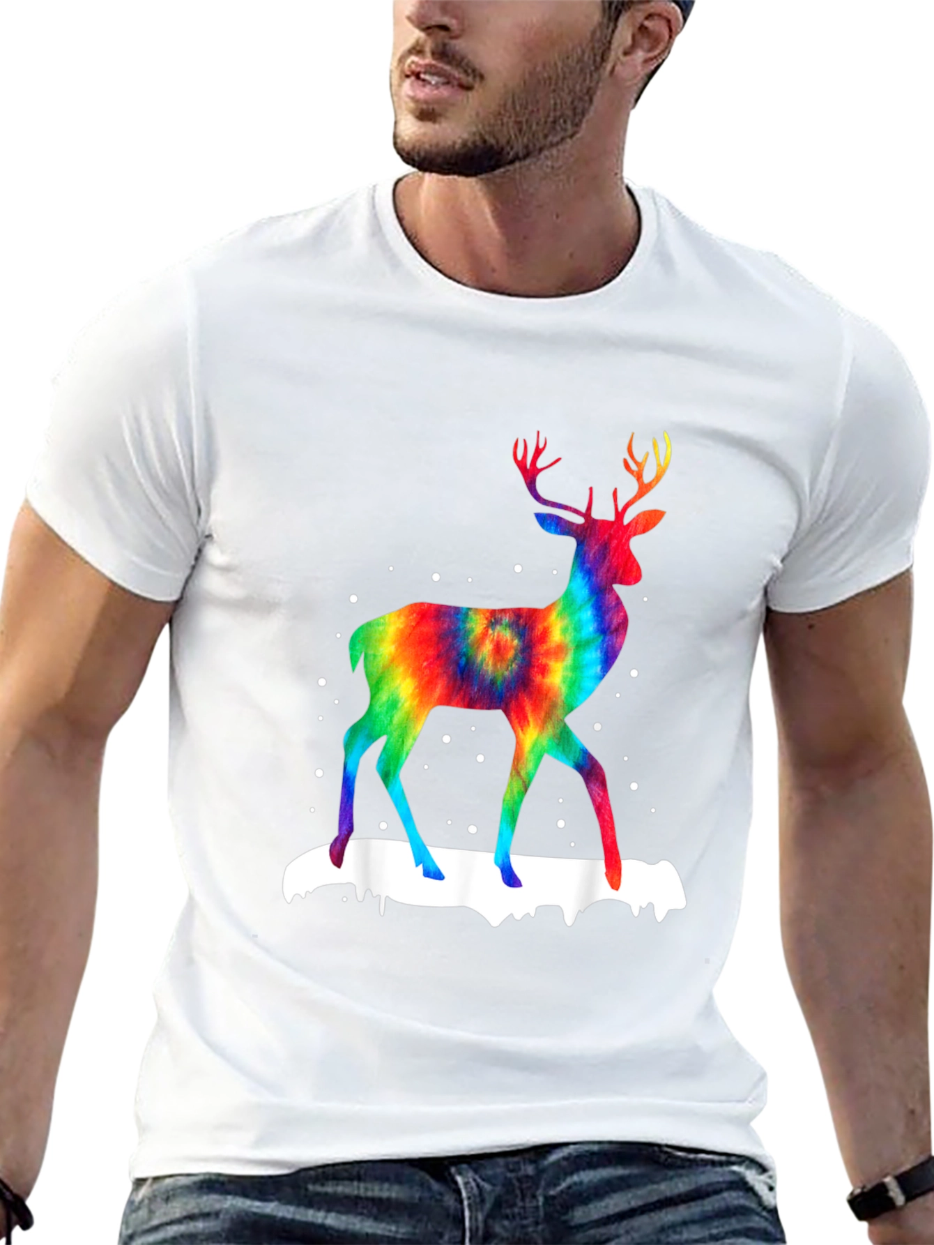 Black Rainbow Tie-Dye Deer Graphic T-Shirt view 13