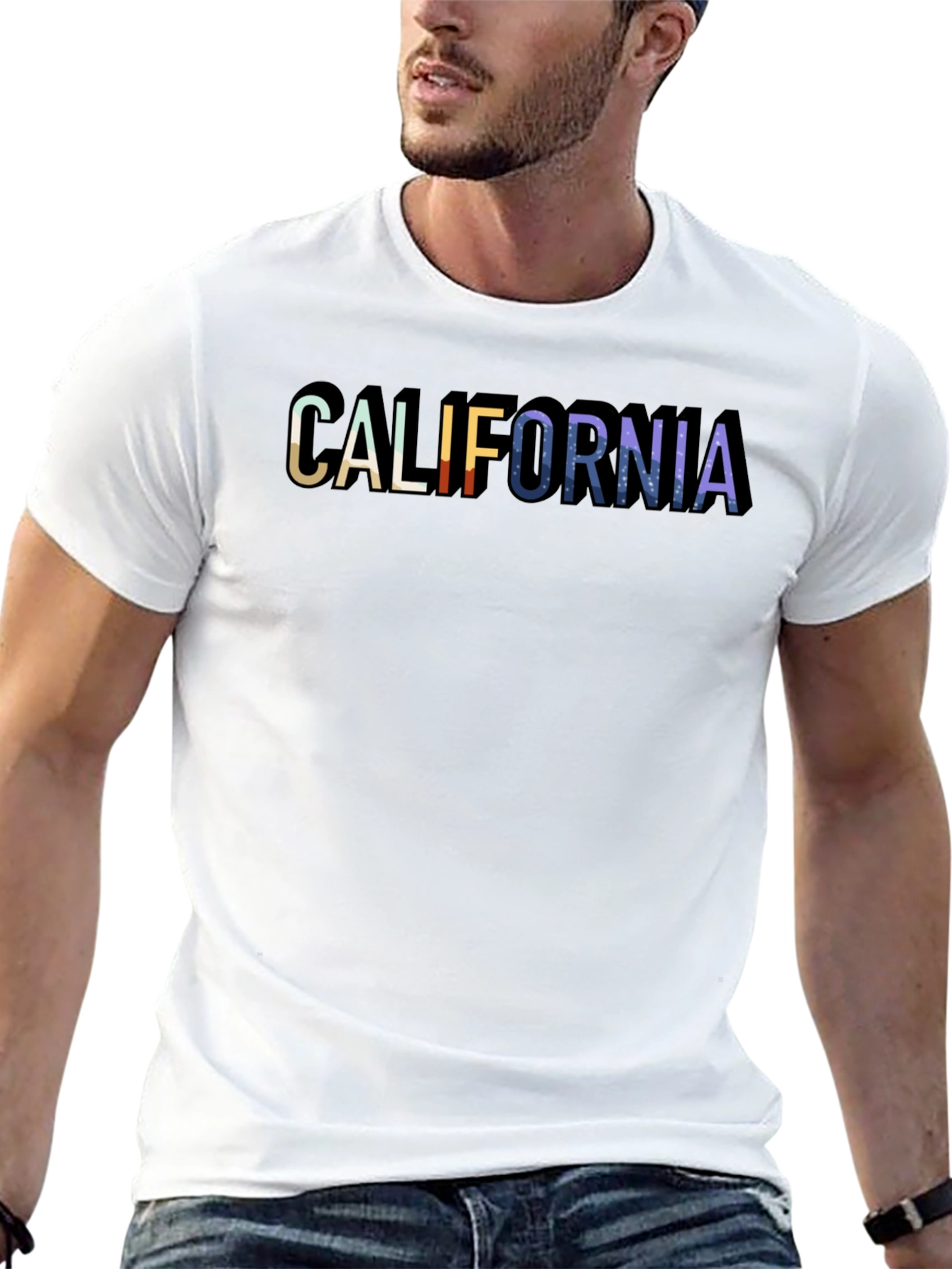 Black California Graphic Print Crew Neck T-Shirt view 13