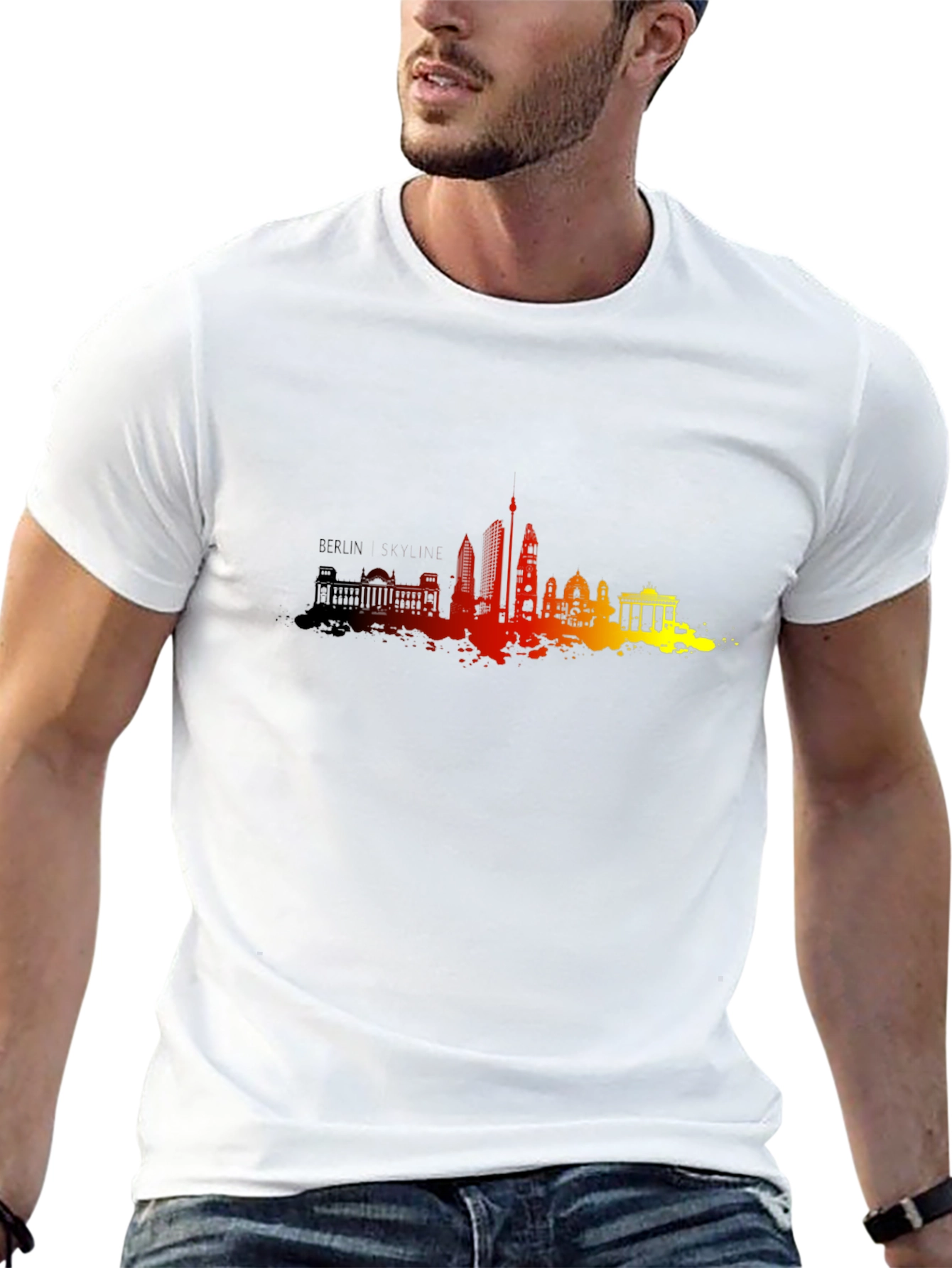 Black Berlin Skyline Men's Black Graphic Tee view 13