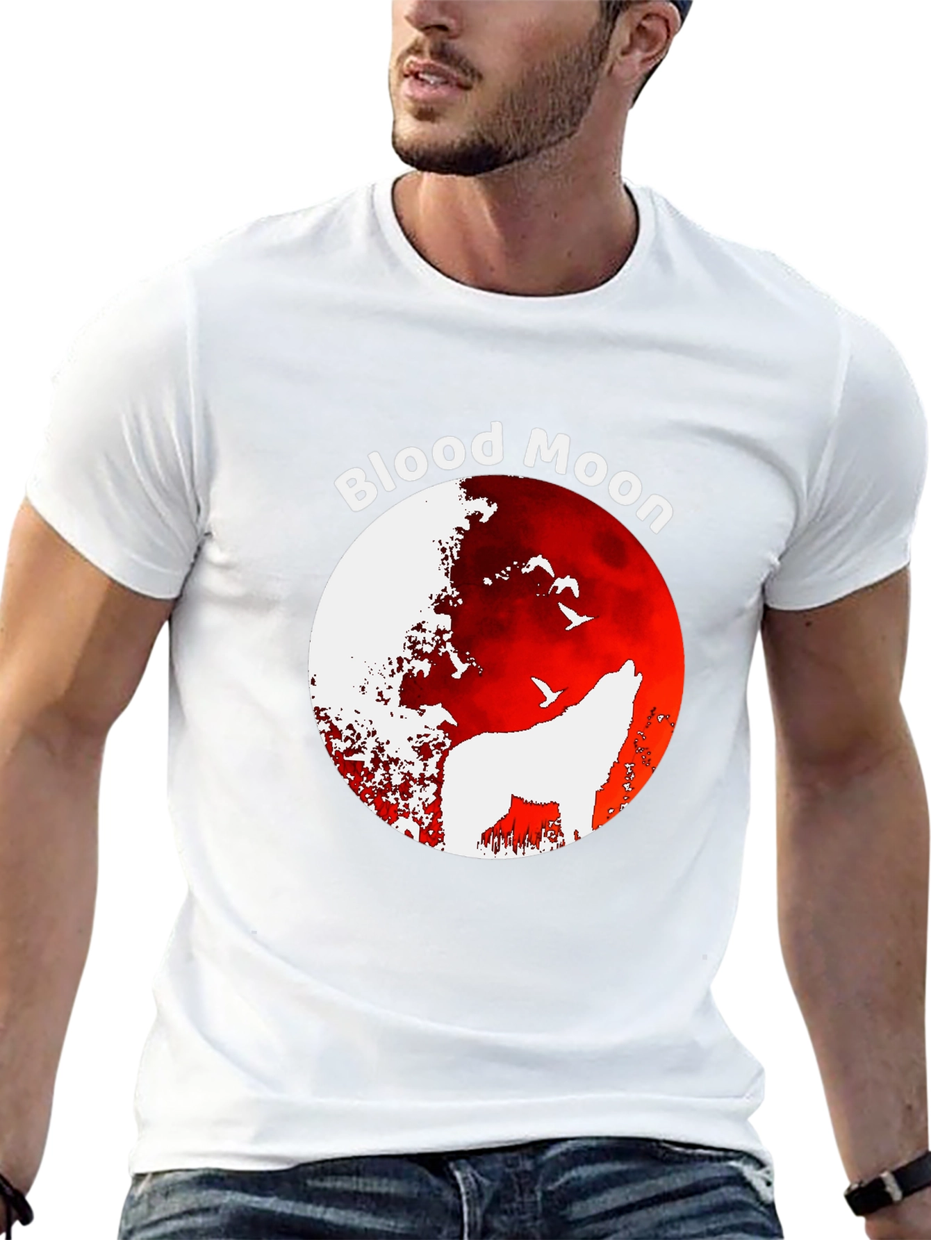 Blood Moon Wolf Graphic T-Shirt - Black - 13