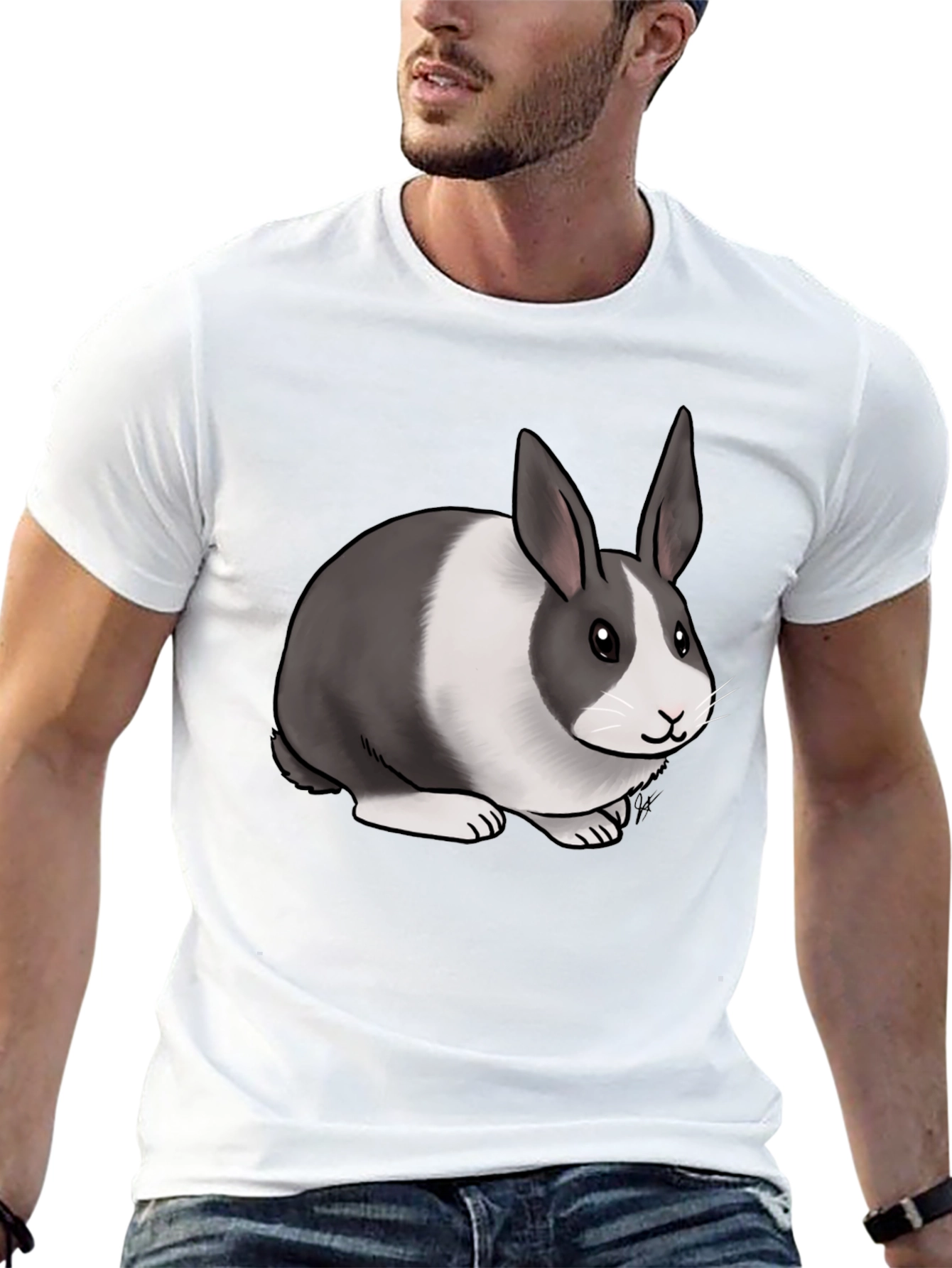 Black Cute Dutch Rabbit Graphic T-Shirt - Unisex Cotton Tee view 13