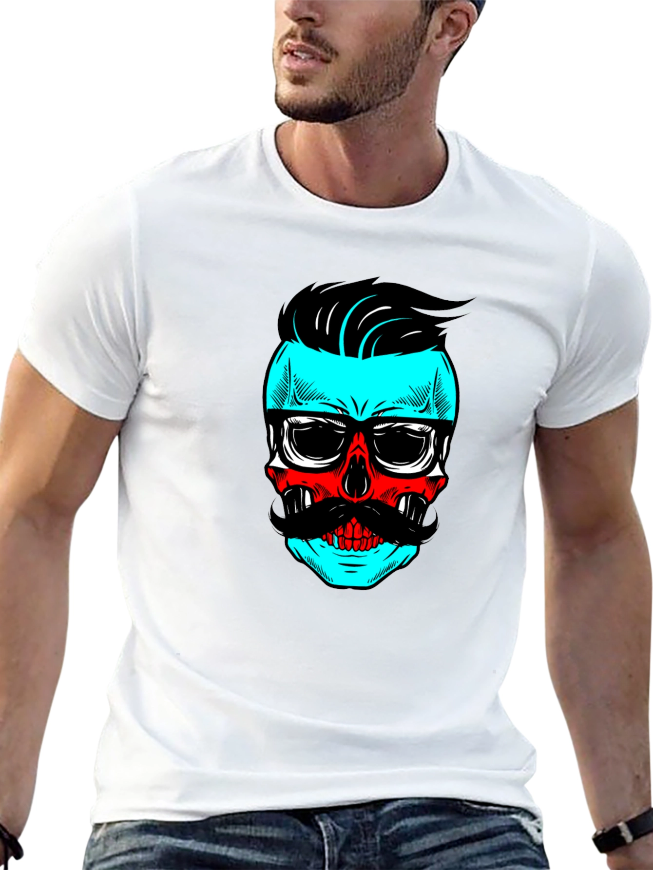 Black Hipster Skull Graphic Tee - Cool Black T-Shirt view 13