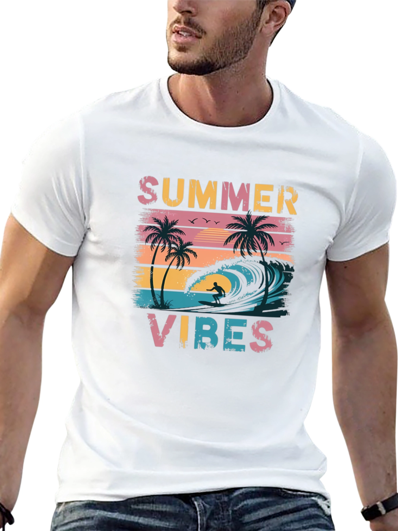 Black Summer Vibes Graphic Tee - Black Casual T-Shirt view 13