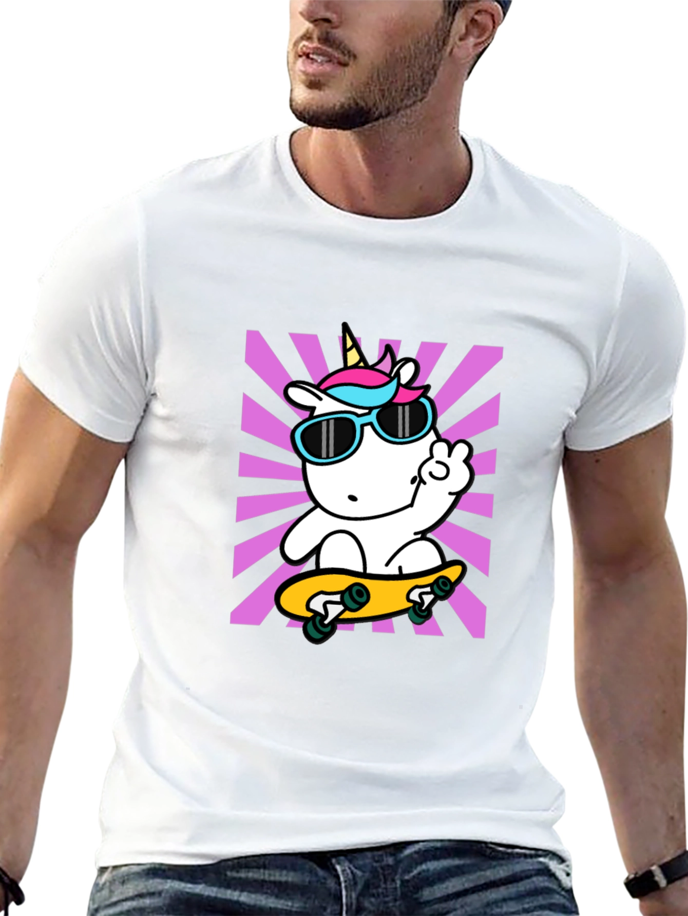 Black Cool Unicorn Skateboard T-Shirt view 13