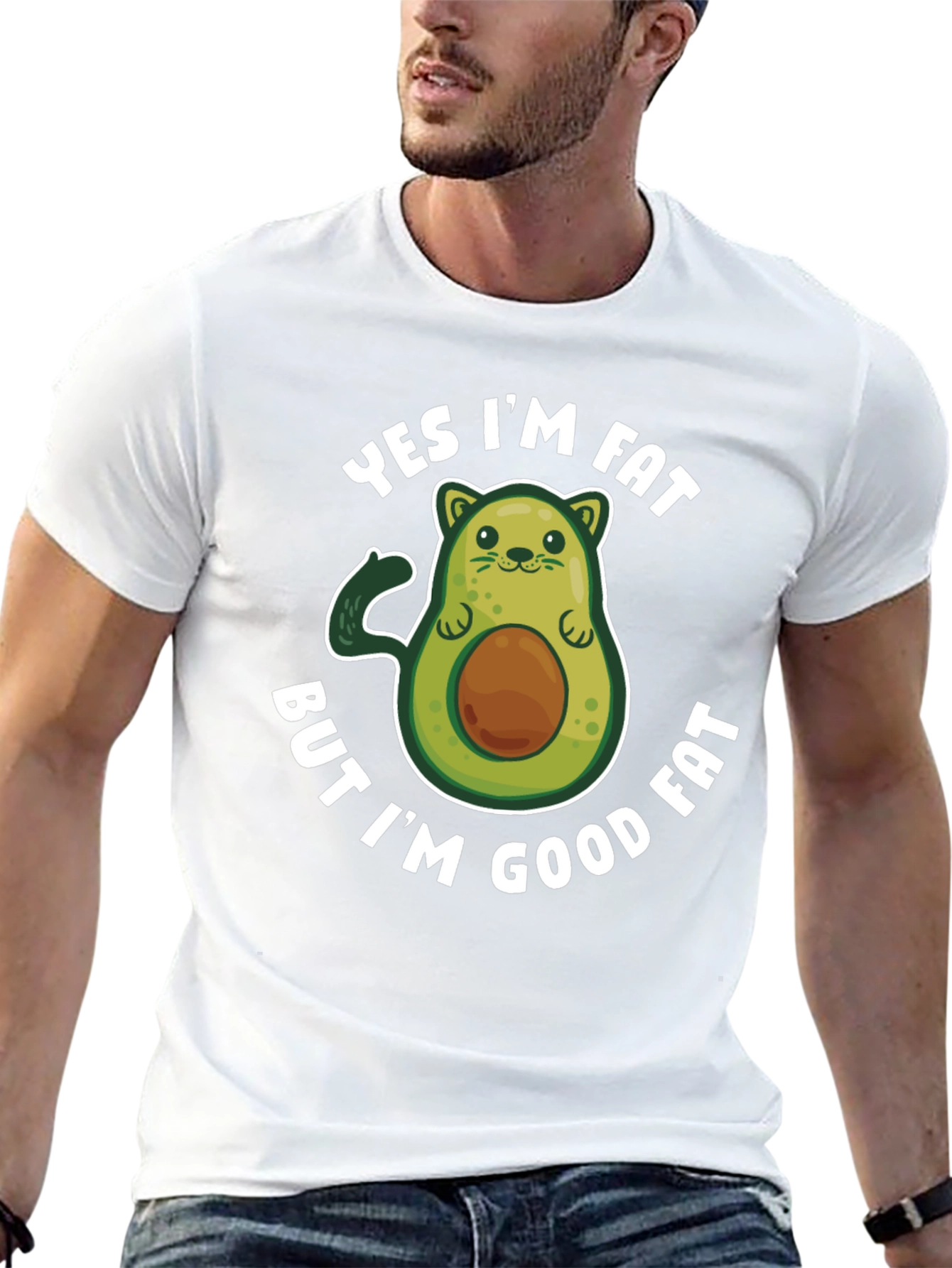 Black Funny Avocado Graphic T-Shirt - Yes I'm Fat But I'm Good Fat view 13