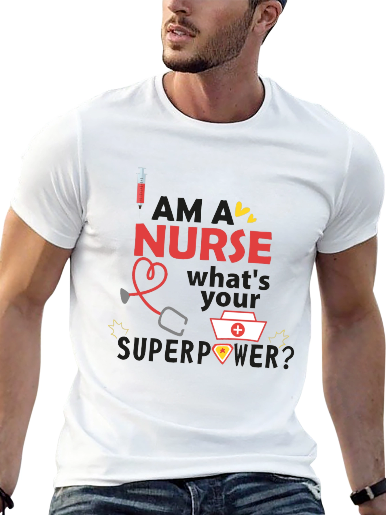 Black Nurse Superpower T-Shirt - Black, Novelty Graphic Tee view 13