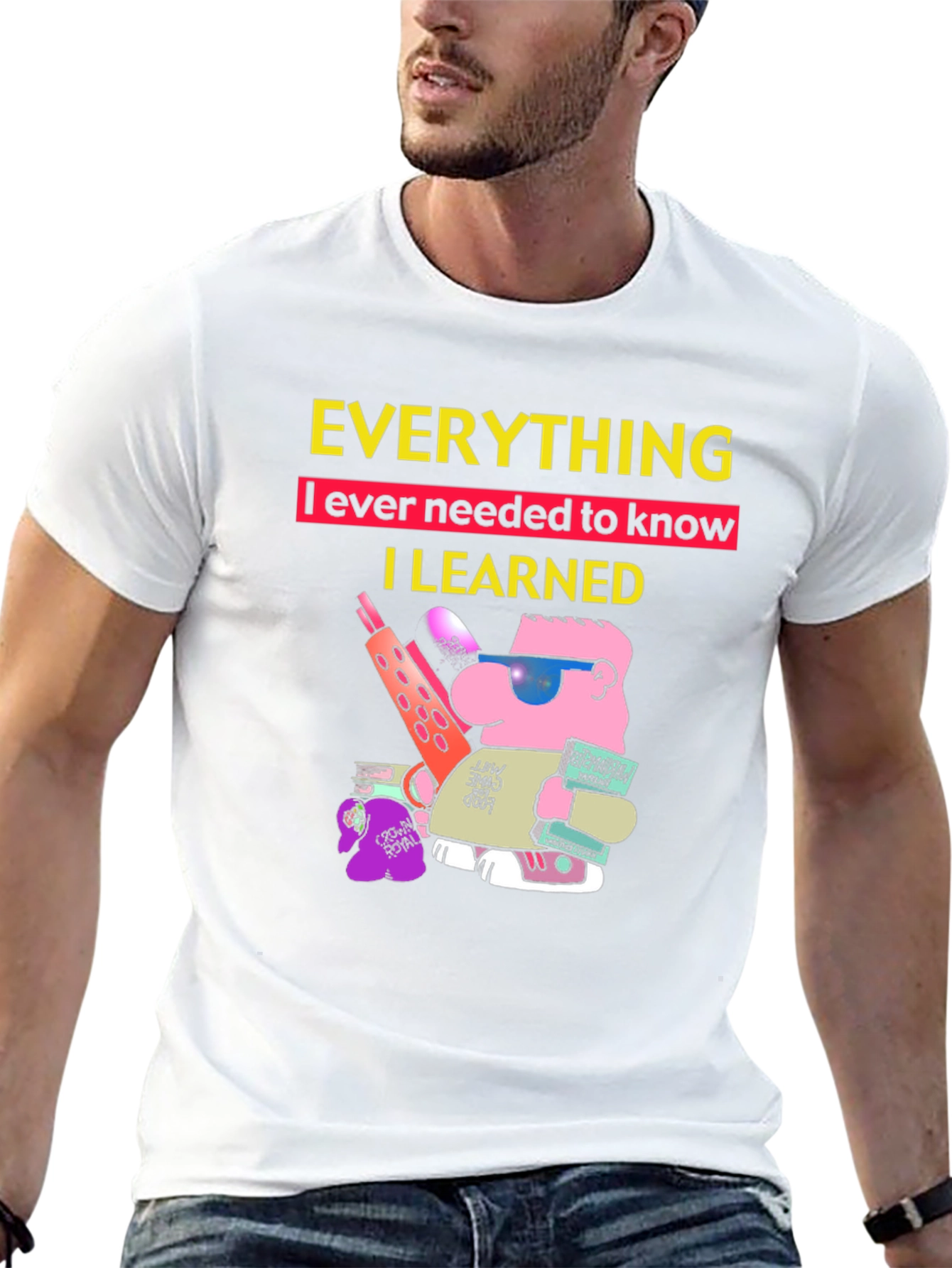 Black Everything I Learned T-Shirt Funny Cartoon Graphic Tee view 13